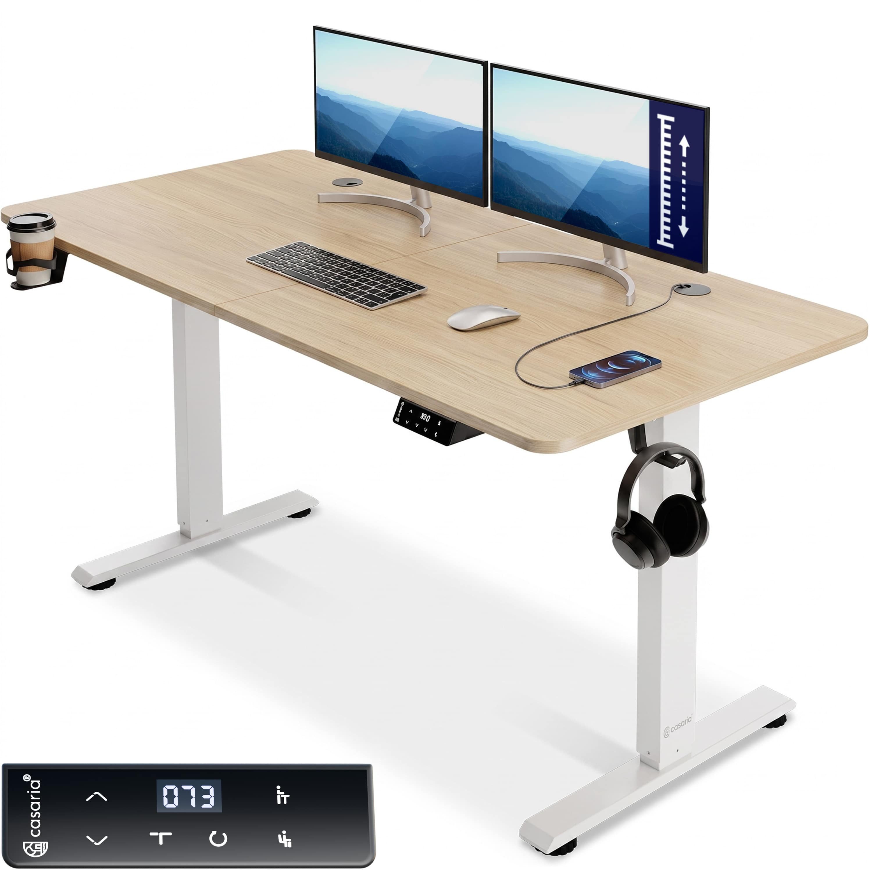 Casaria Schreibtisch, Höhenverstellbar Elektrisch 140x60cm LCD- Display Stahlgestell Büro