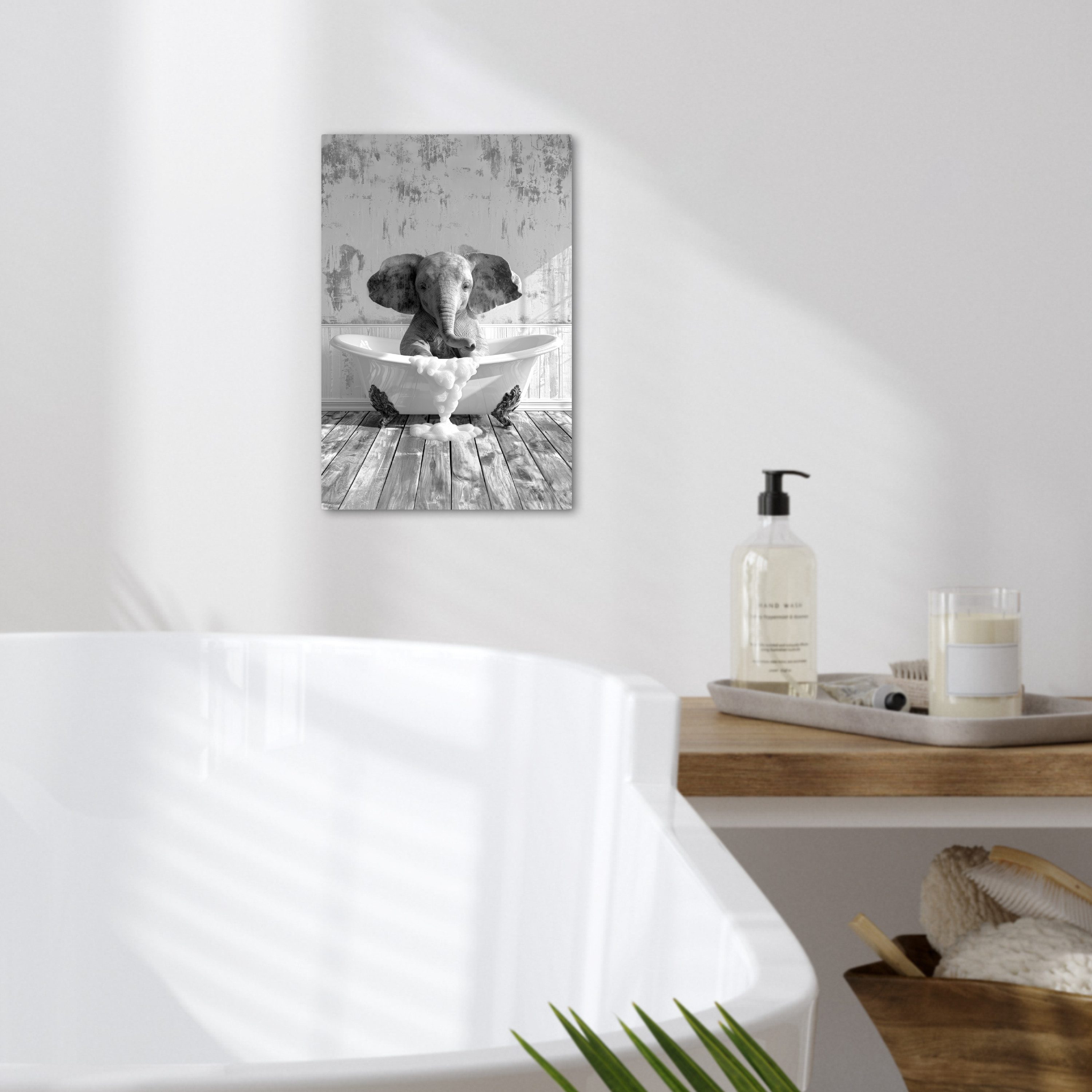 OneMillionCanvasses® Leinwandbild Elefant - Weinlese - Tiere - Schwarz - Weiß, Fotodruck (1 St), Badezimmer Deko, Bilder WC, Toilette Wanddeko 20x30 cm – Bild 2 von 5
