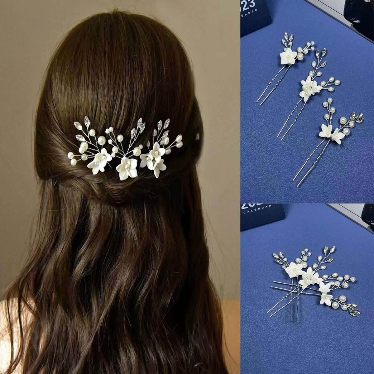 WaKuKa Diadem Brautschmuck Haarspangen (3-tlg) Haarschmuck Strass Stück) Blumen (3