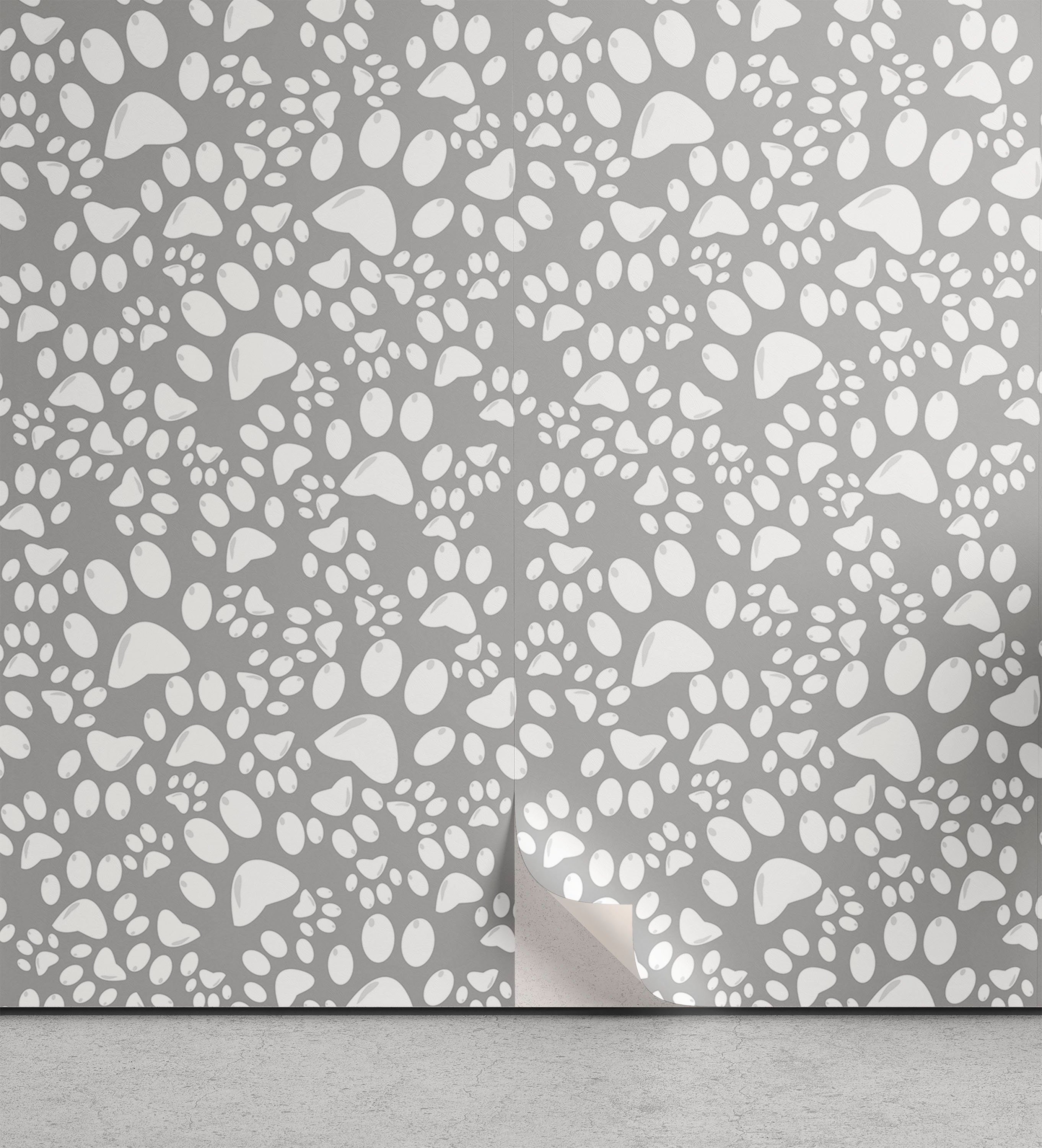 Abakuhaus Vinyltapete selbstklebendes Wohnzimmer Küchenakzent, Pfotenabdruck Hund Fuß Mark auf Grau