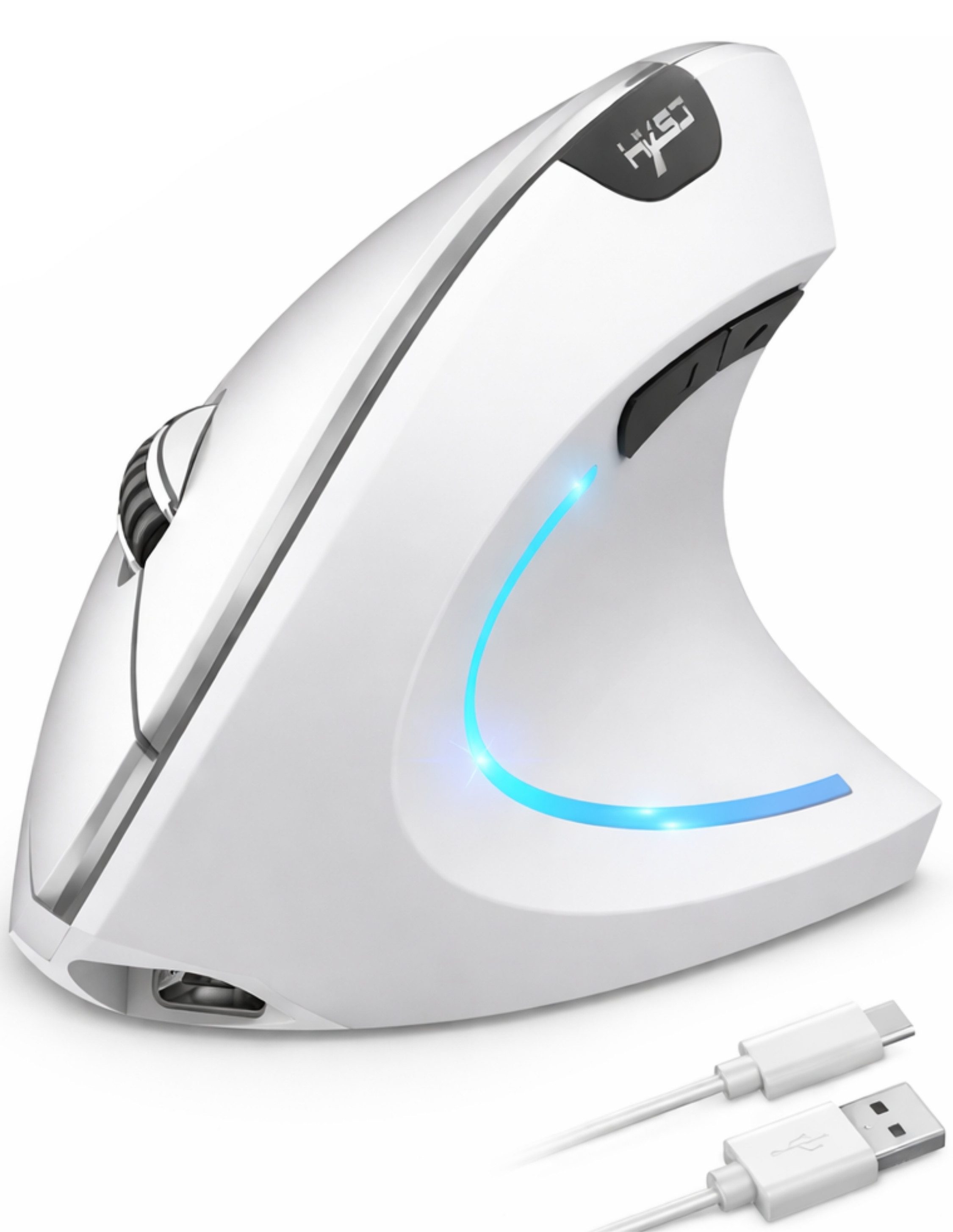 RUHE Ergonomische Maus Kabellose Bluetooth Vertikale Maus Optisch Leise RGB ergonomische Maus (Bluetooth, Funk, kabelgebunden, 2.5G, USB-Dongel, Kabelgebundenes Aufladen, Drahtlos, Optische Maus, Büro, 2400 dpi, Einstellbar DPI Schwarz Weiß Grau 6 Tasten für Laptop/PC/Mac/Computer)