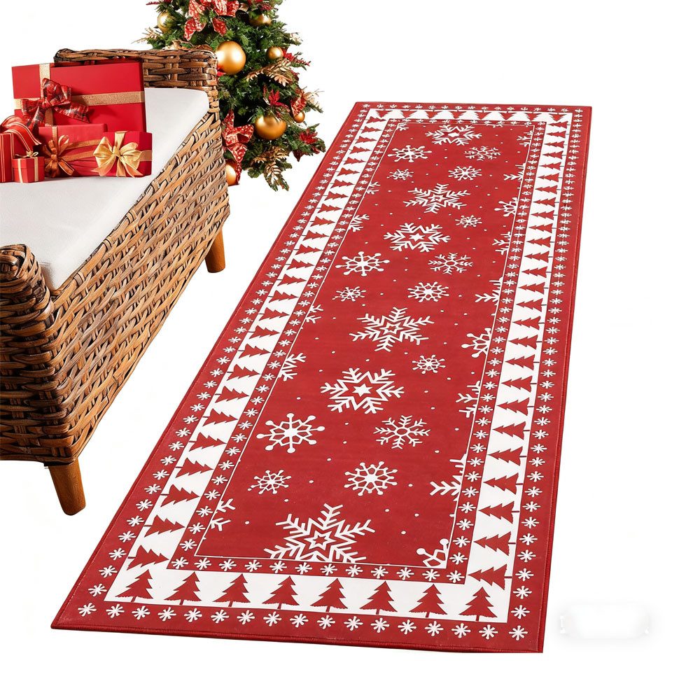 GarveeMore Teppich Waschbarer Weihnachtsbereich Teppich Schneeflocke Weihna günstig online kaufen