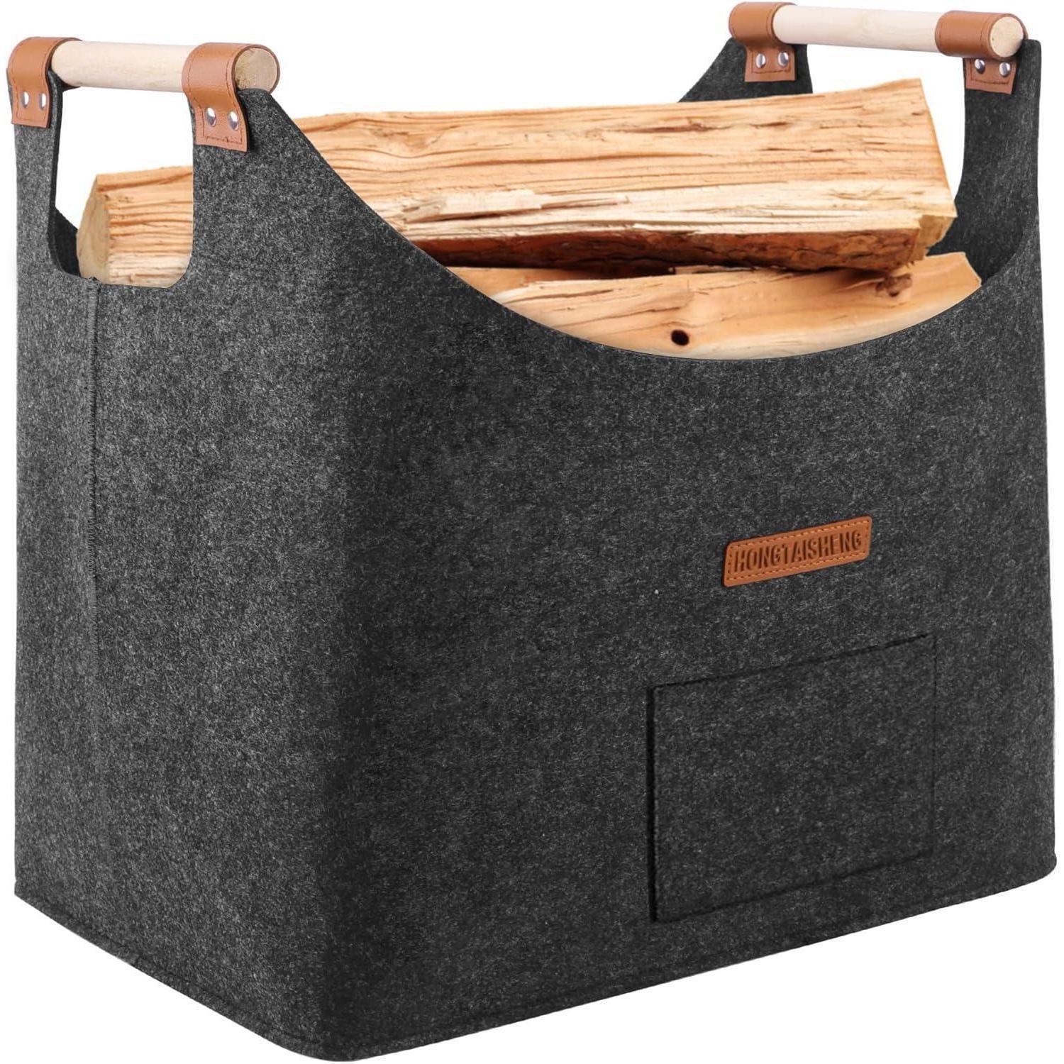 Kaminholzkorb Holzkorb Kaminholzkorb Filz XL faltbar Griff Schwarz