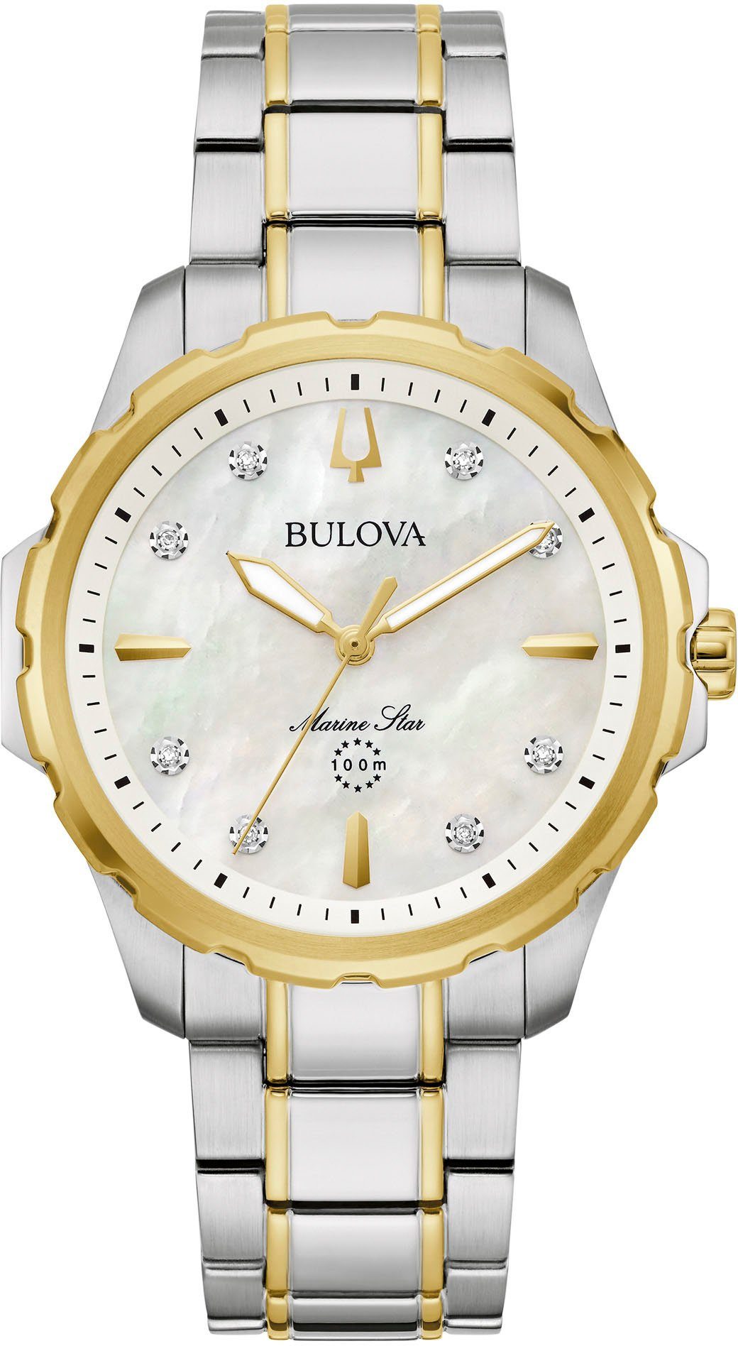 Bulova Quarzuhr Marine Star 98P227, Armbanduhr, Damenuhr, Perlmuttzifferblatt, mit Diamanten, Saphirglas