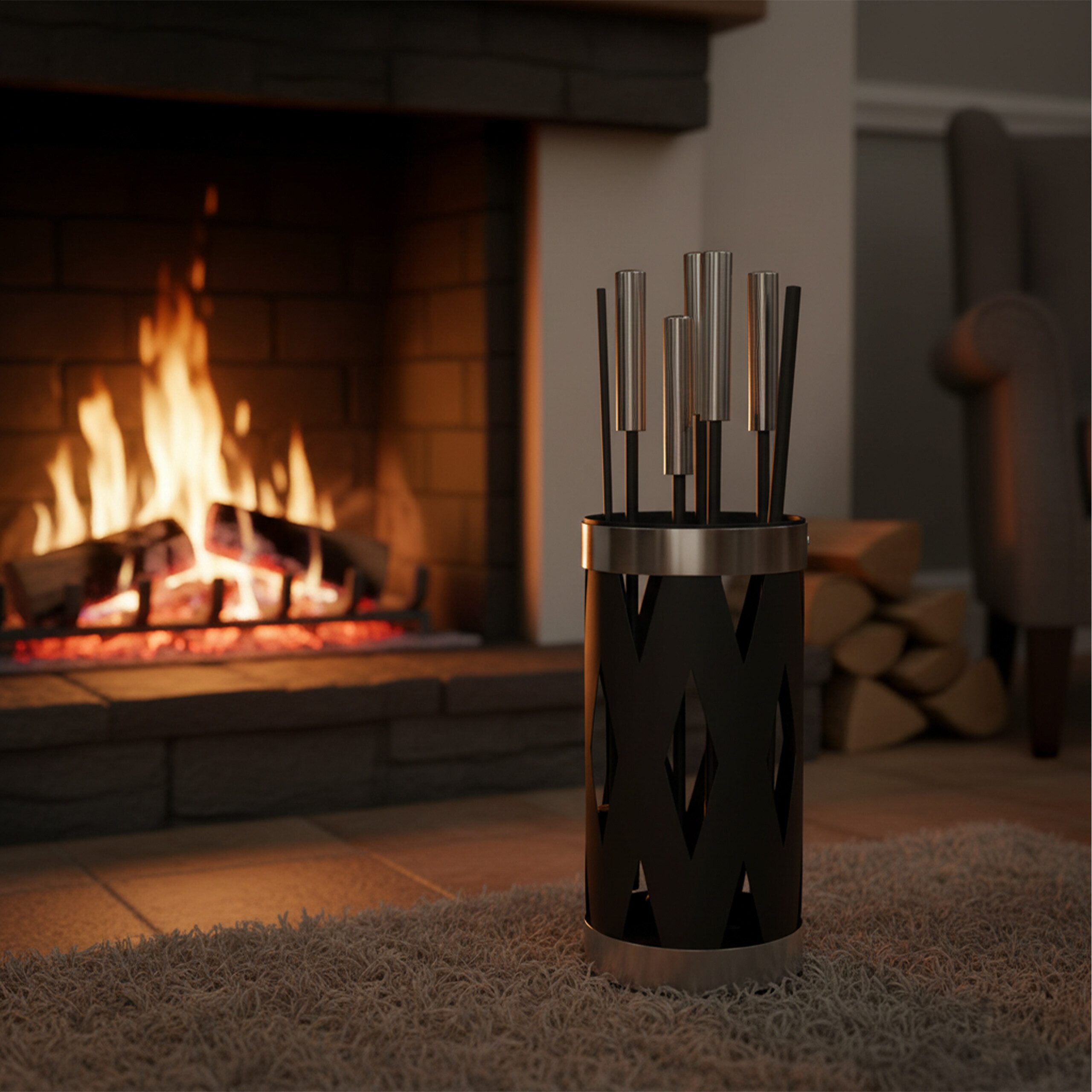 relaxdays Kamingarnitur 5-tlg. Kaminbesteck Eisen & Edelstahl günstig online kaufen