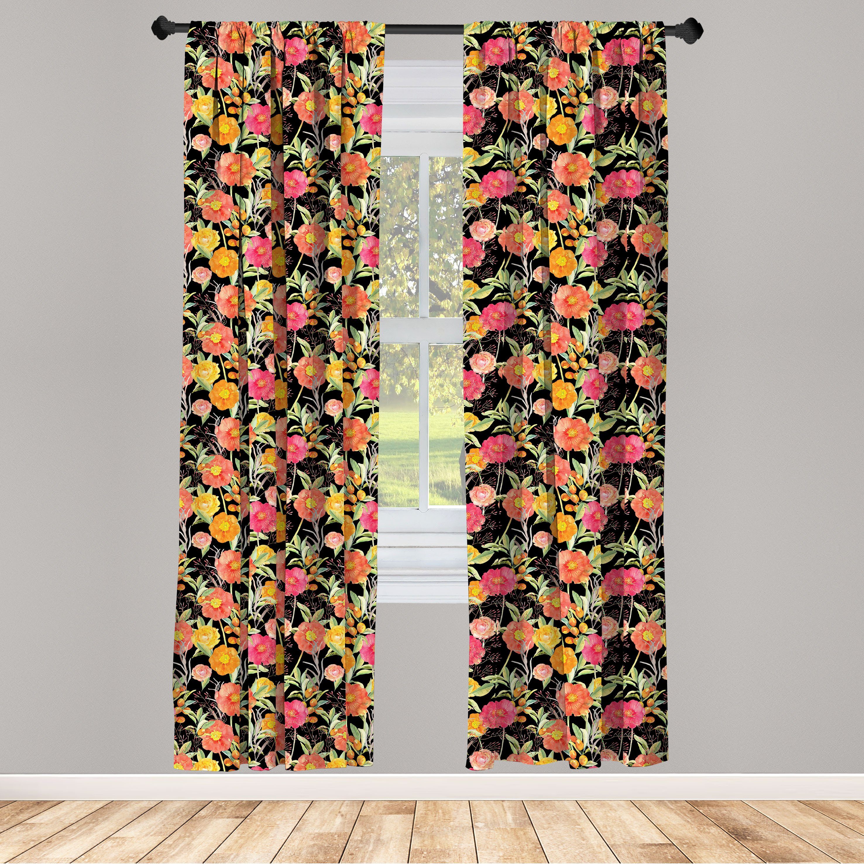Gardine Vorhang für Wohnzimmer Schlafzimmer Dekor, Abakuhaus, Microfaser, Botanisch Vintage Sommer-Wiese