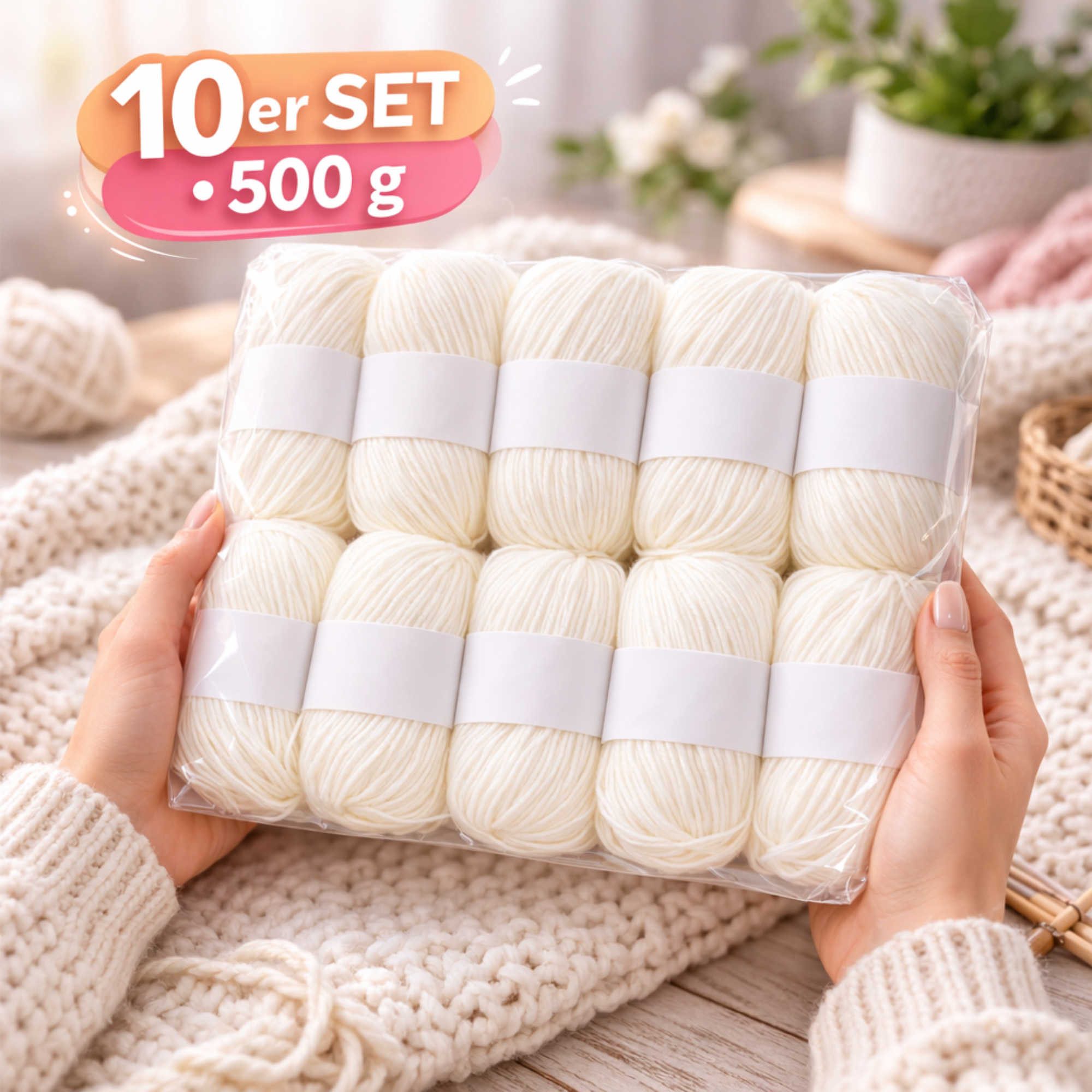Nomiro 10er Set Luxus-Mischgarn - 500g Wolle - weiches Webgarn 10x50g Häkelwolle, 600 m (Set, 10 Knäuel je 50 g - Gesamtgewicht 500 g)