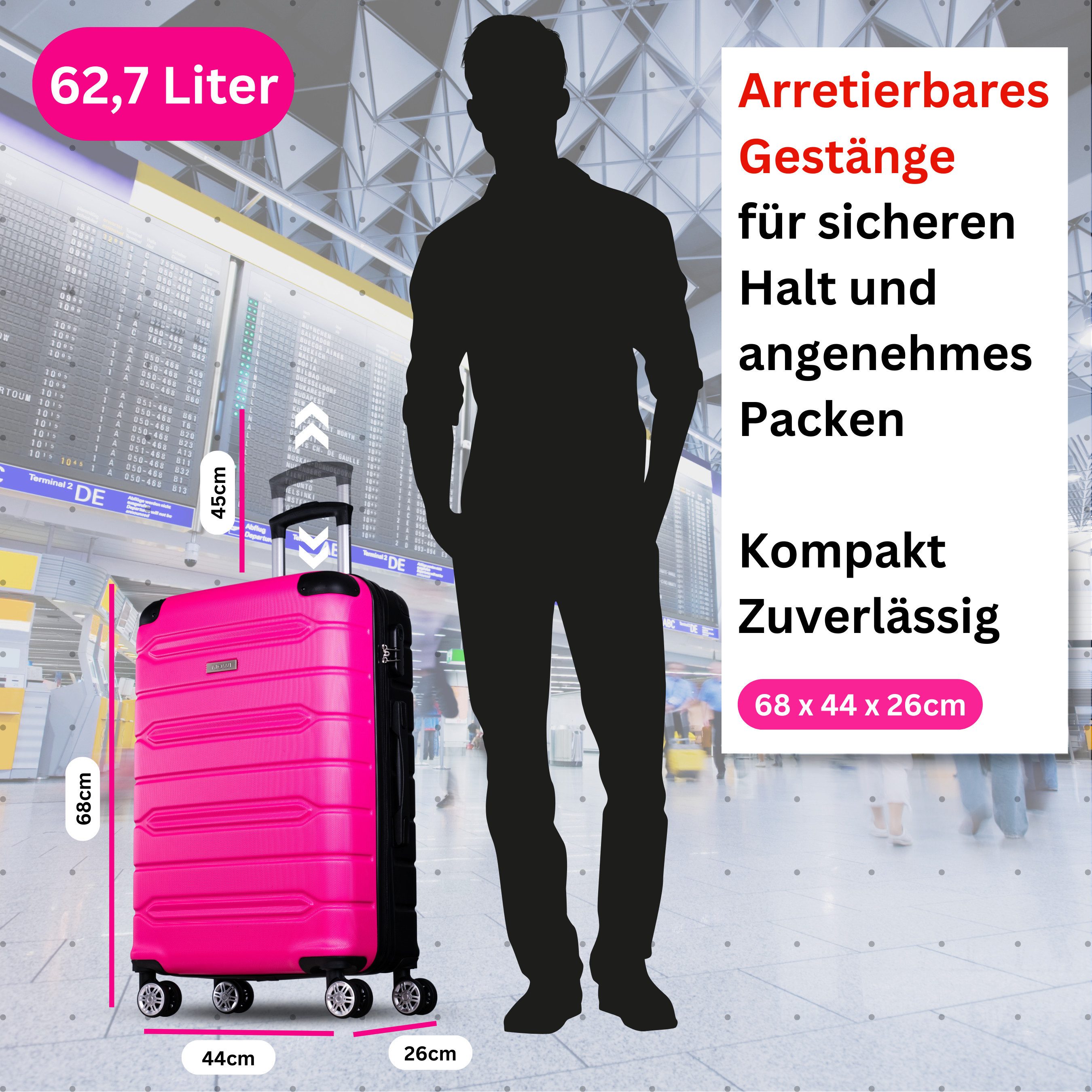 NOWI Hartschalen-Trolley Koffer Hartschalenkoffer mit Zahlenschloss & 8 Rollen Trolley, Zahlenschloss