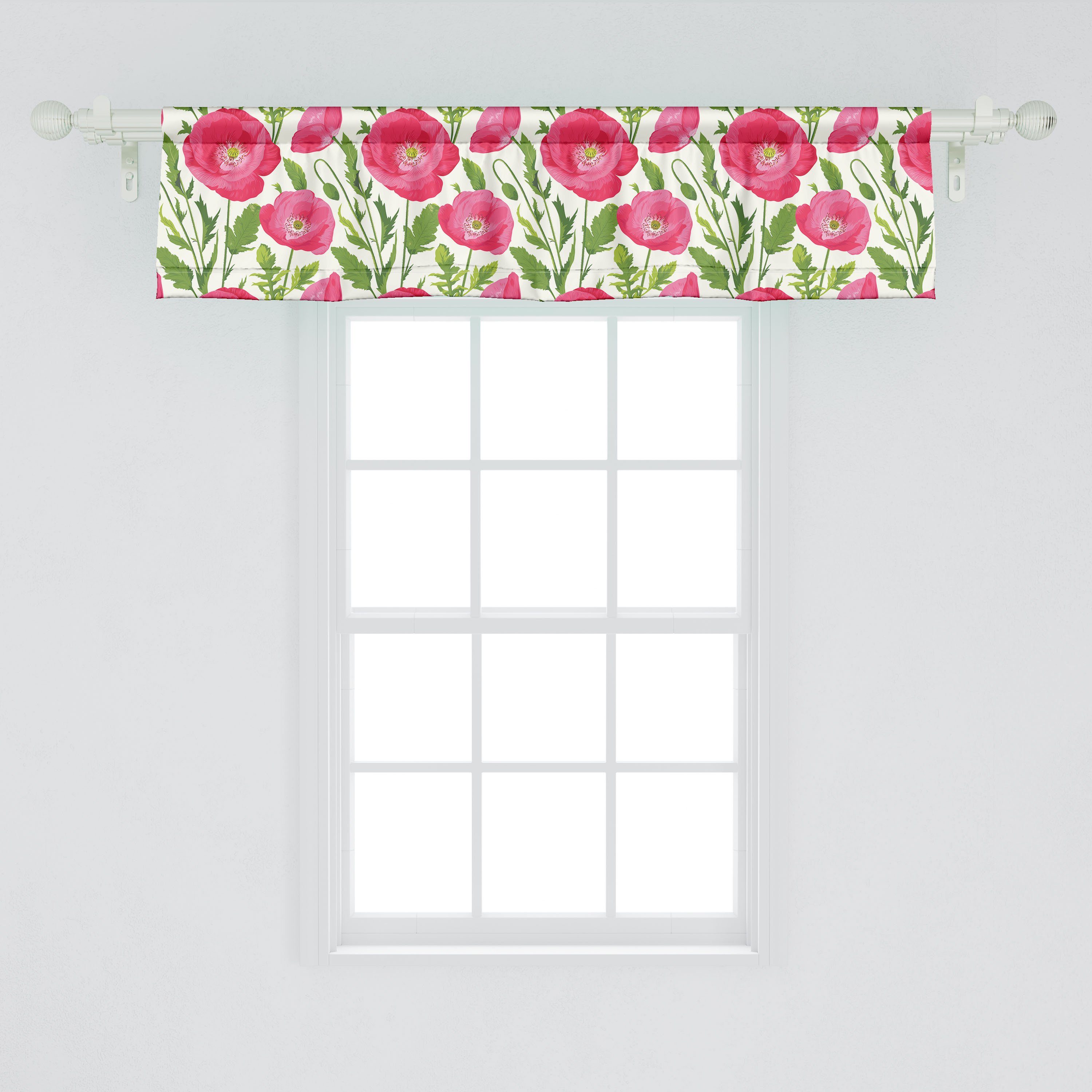 Scheibengardine Vorhang Volant für mit Dekor Abakuhaus, Microfaser, und Schlafzimmer Blütenblätter Blätter Mohn Romantik Küche Stangentasche