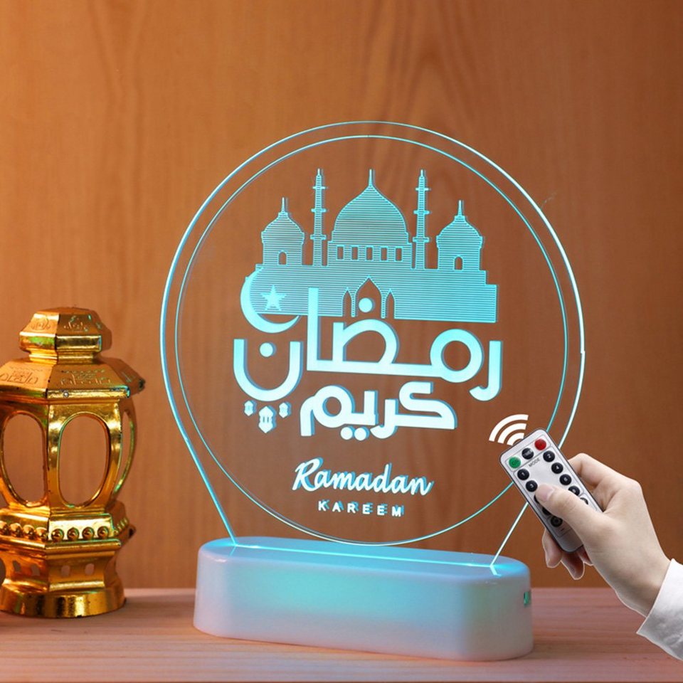 Sunicol LED Dekolicht Ramadan Eid Islam Nachtlicht, 3D Illusion, 7  Farbwechsel, Batterie/USB, RGB -mit Fernbedienung
