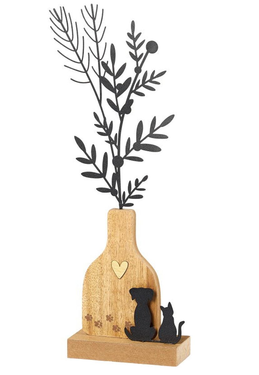 formano Dekofigur Vase + Hund + Katze - Holz + schwarzes Metall - 28 cm (1 St), Schöne Geschenk-Idee! passend zu jedem Anlass!