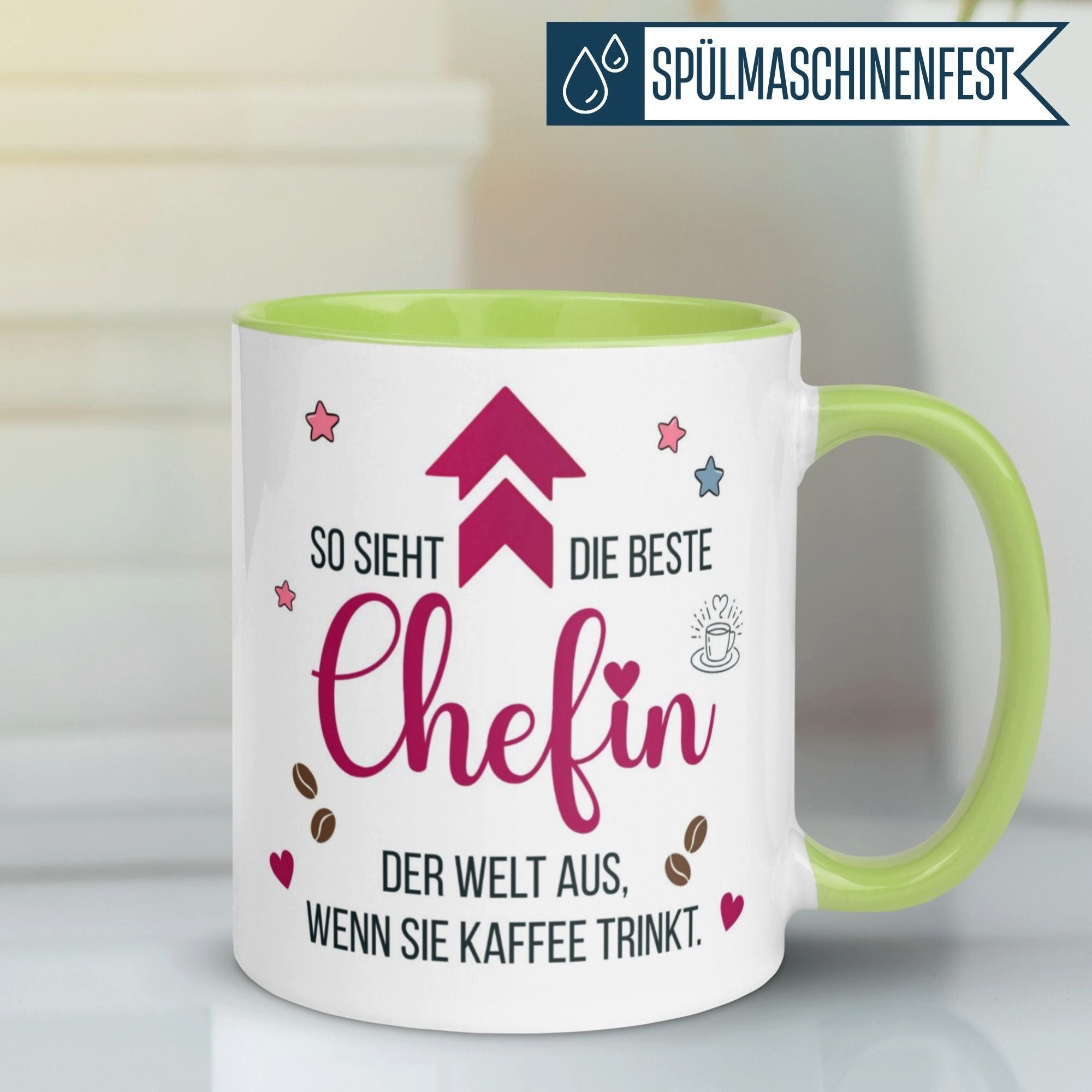 Momentals Tasse Chefin – „So sieht die beste Chefin der Welt aus“ – Geschenk Chefin, Gratis Versand · Links-&Rechtshänder · Spülmaschinenfest