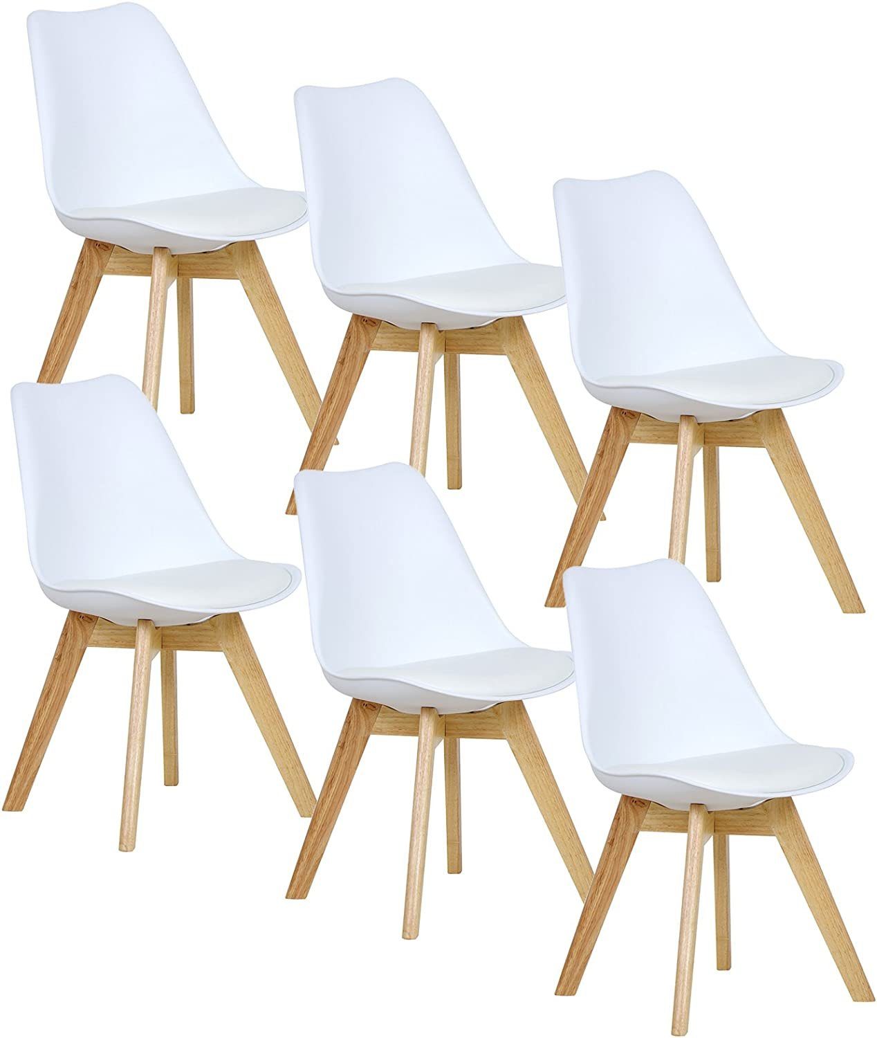 | Weiß Esszimmerstuhl Kunstleder aus 6 (Set, St), Sitzfläche Weiß Designstuhl Woltu