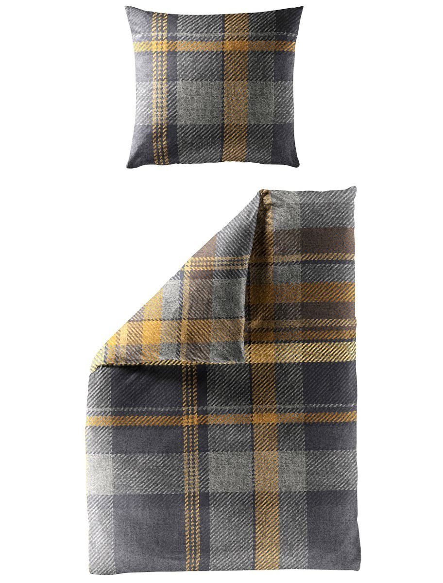 JACK Bettwäsche 135x200cm Strickmuster Gold Anthrazit, Biber, 2 teilig, In günstig online kaufen