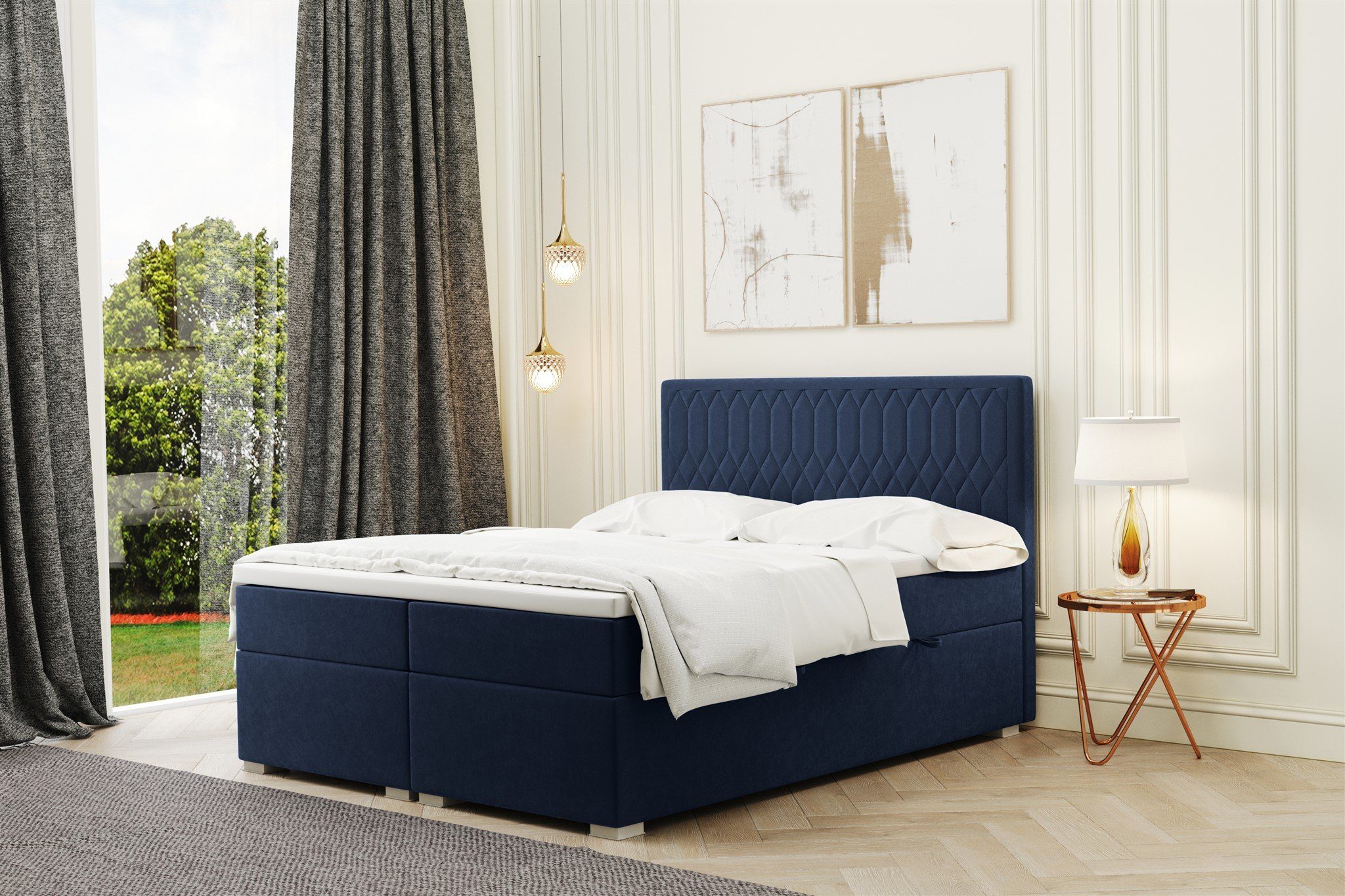 Fun Möbel Boxbett Schlafzimmerbett DUSTY Überlänge (220cm) in Stoff Riviera (Stoff Riviera, inkl. Kaltschaumtopper), inkl. Bettkasten