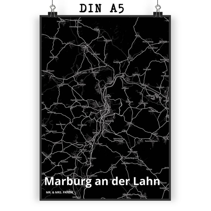 Mr. & Mrs. Panda Poster Marburg an der Lahn - Geschenk Wandposter Stadt Bild Dorf Poster Stadt Black (1 St)