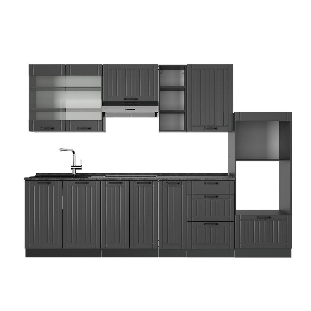 Vicco Küchenzeile Fame-Line, Dunkelgrau/Anthrazit, 280 cm, günstig online kaufen