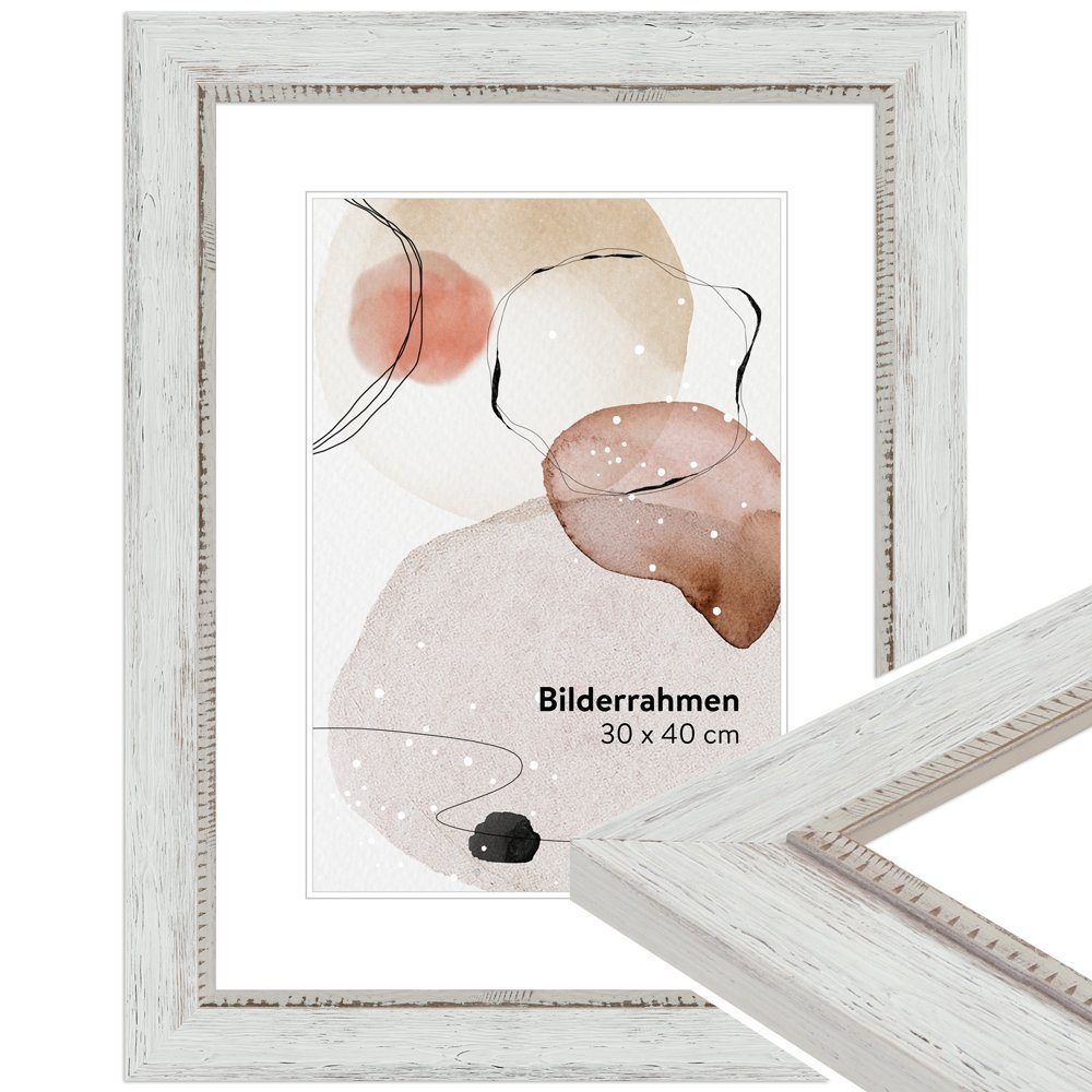 WANDStyle Bilderrahmen H690, Weiß, aus Massivholz im Vintage Stil