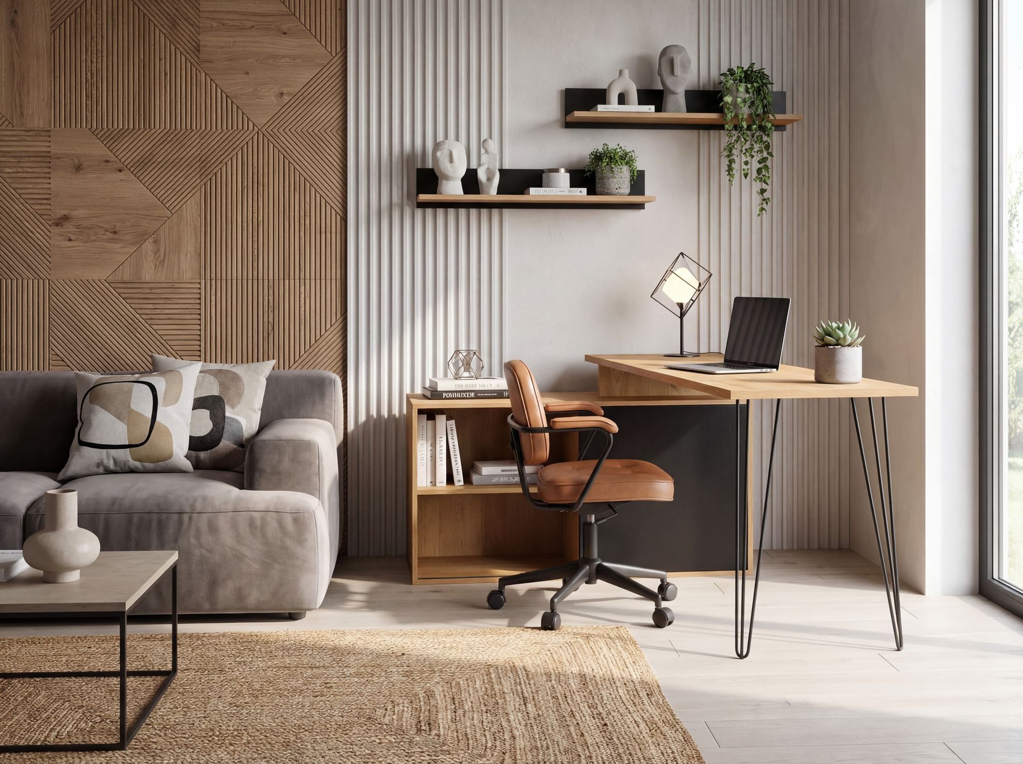 Wohnling Schreibtisch WL7.631 Eckschreibtisch Schreibtischkombination mit Schrank L Form (Moderner Eckschreibtisch im Industrie-Design), Viel Stauraum durch integriertes Sideboard