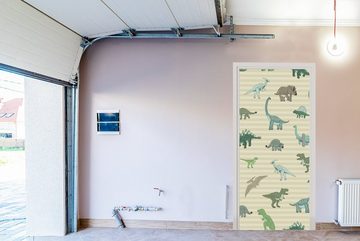 MuchoWow Türtapete Dinosaurier - Braun - Grün - Jungen - Mädchen - Kinder, Matt, bedruckt, (1 St), Fototapete für Tür, Türaufkleber, 75x205 cm