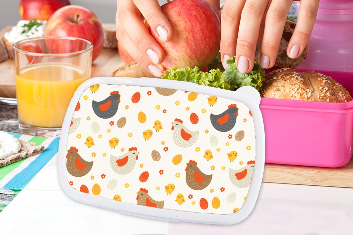 Eier Muster, für Brotbox Snackbox, Huhn Kunststoff rosa Mädchen, Kinder, - MuchoWow (2-tlg), Lunchbox Brotdose Erwachsene, Kunststoff, -