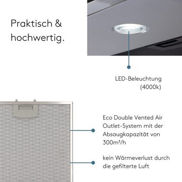 wiggo Wandhaube Dunstabzugshaube 60cm - Edelstahl, Abluft oder Umluft Dunstabzug mit LED-Beleuchtung & 3 Leistungsstufen