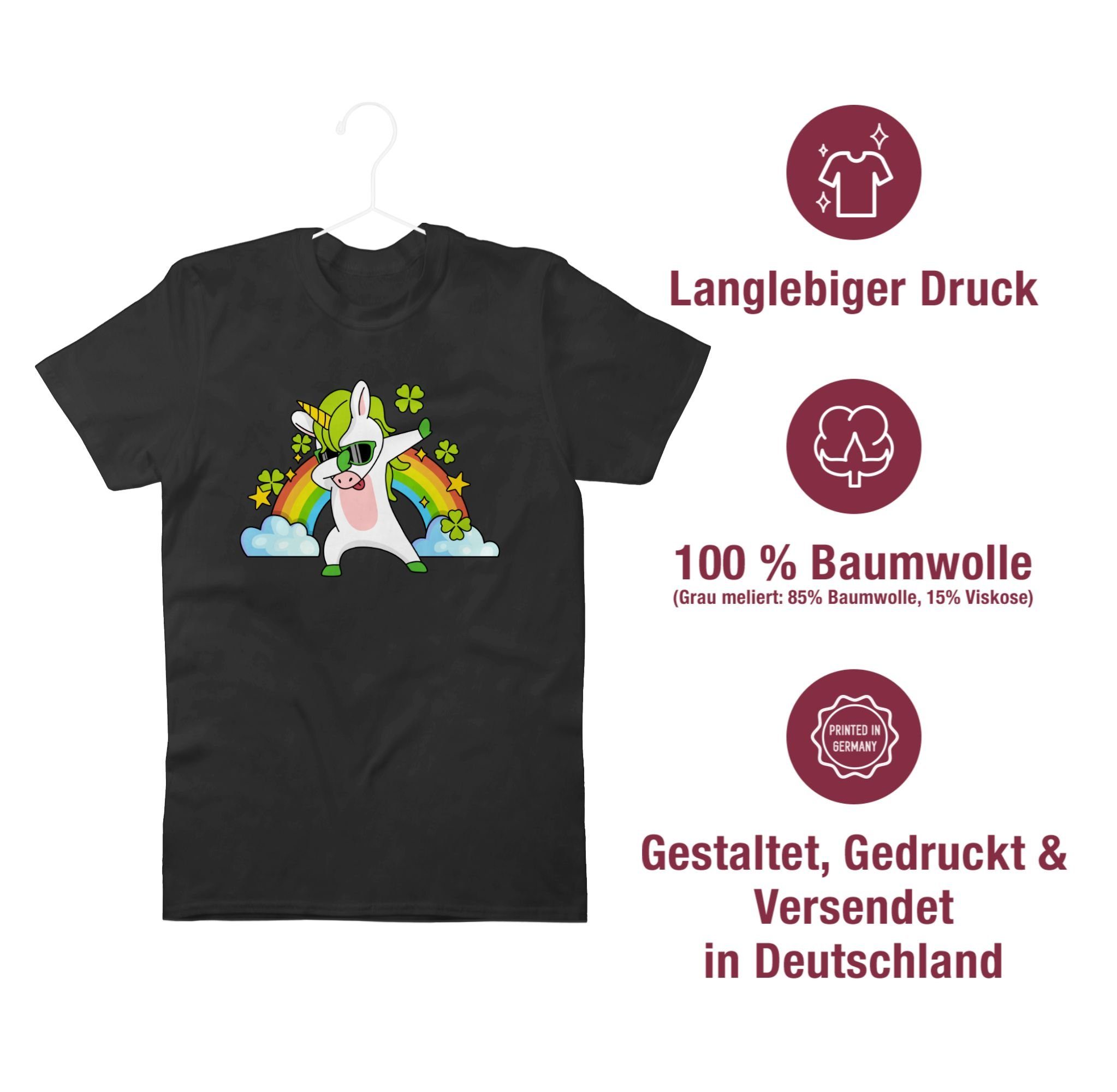 Dabbendes Shirtracer 01 Kleeblatt Patricks T-Shirt Regenbogen Einhorn Schwarz Day St.