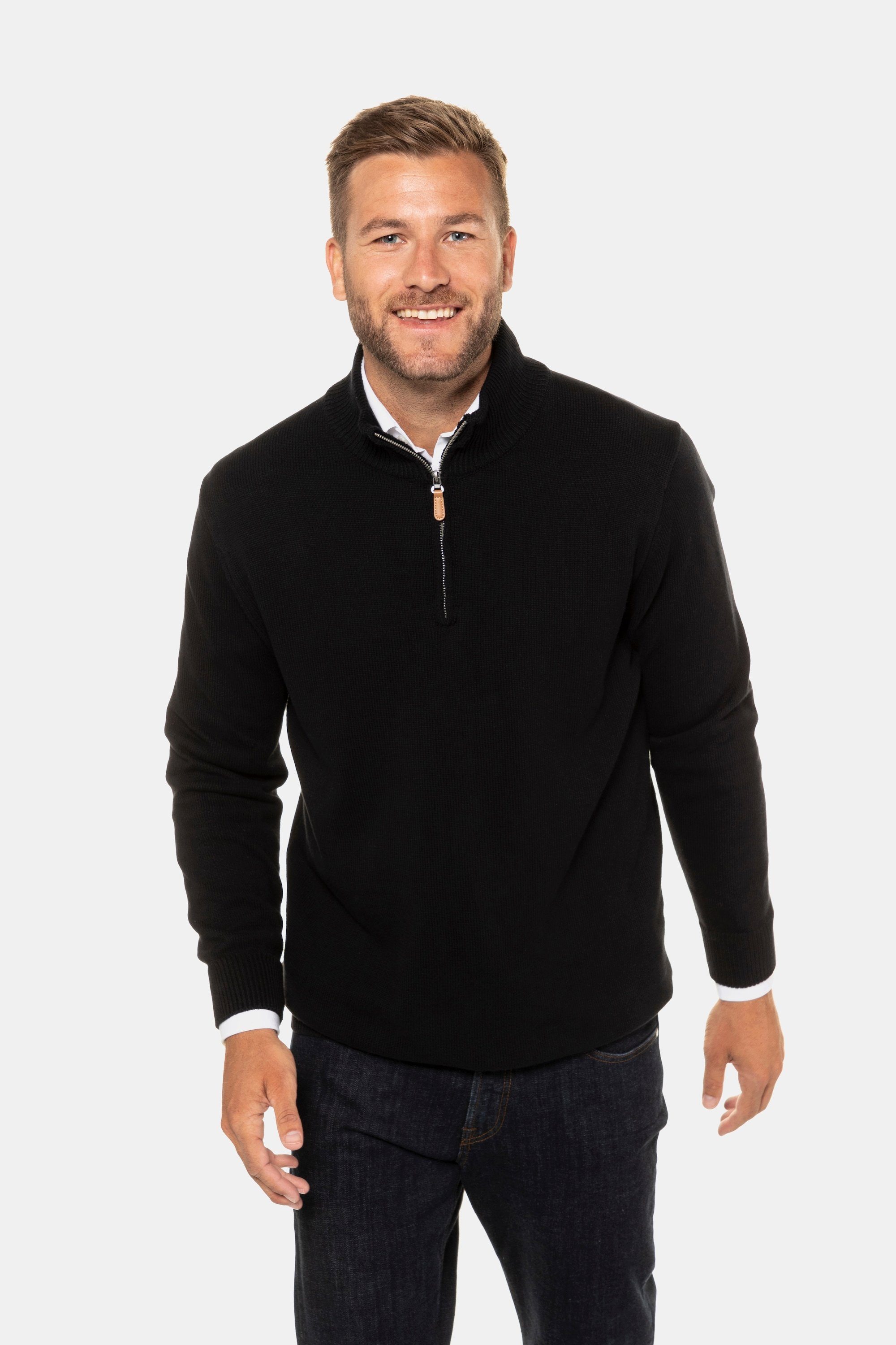 Rundhalspullover JP 1880 Stricktroyer Stehkragen Zipper Langarm