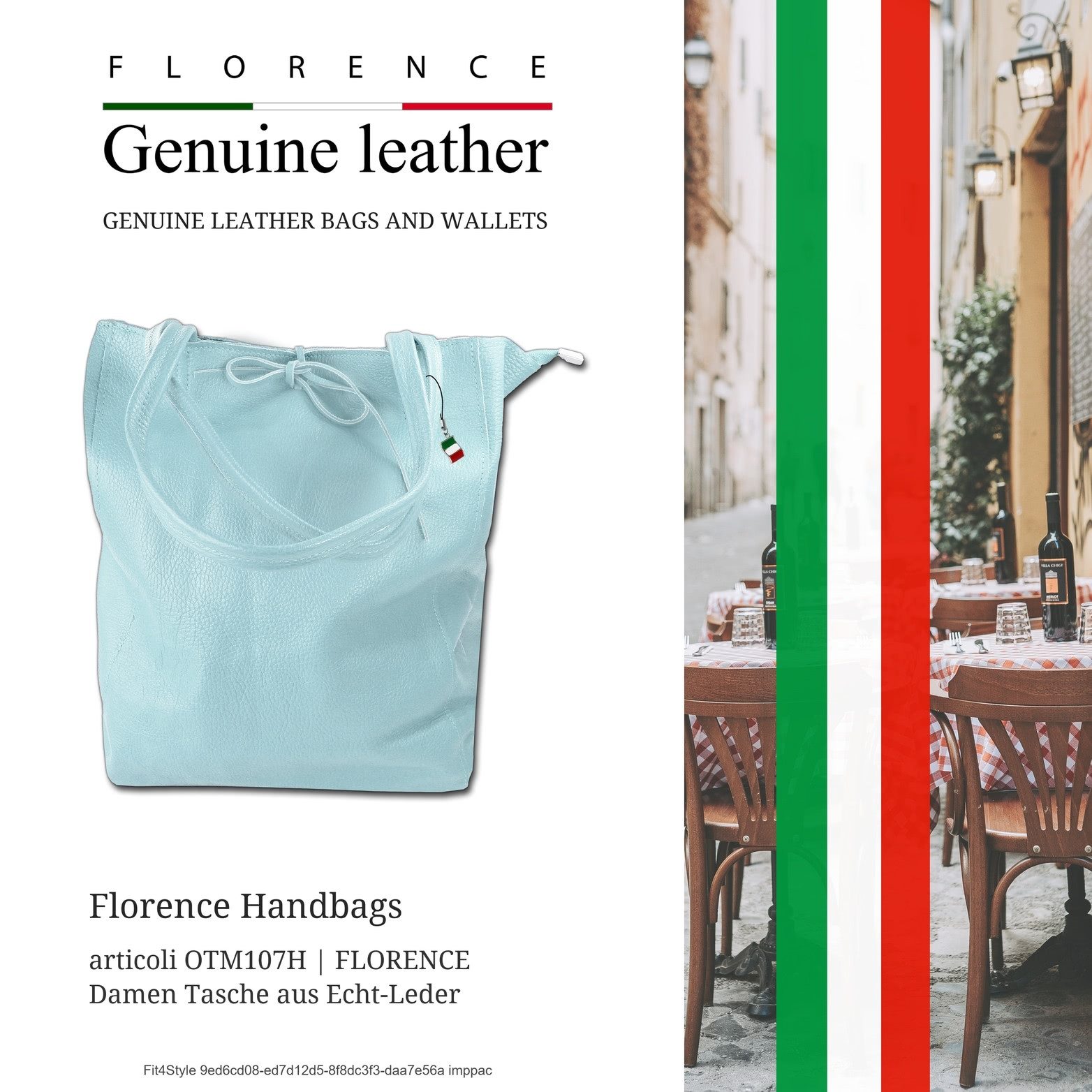 FLORENCE Shopper Florence ital. Shopper Echtleder Damen (Schultertasche, Shopper), Damen Shopper, Schultertasche Leder, hellblau, Größe ca. 28cm