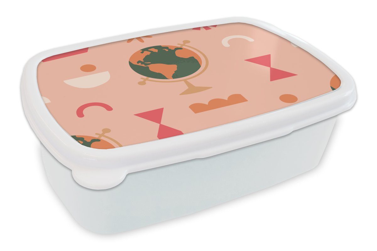 MuchoWow Lunchbox Weltkugel - Rosa - Abstrakt, Kunststoff, (2-tlg), Brotbox für Kinder und Erwachsene, Brotdose, für Jungs und Mädchen weiß