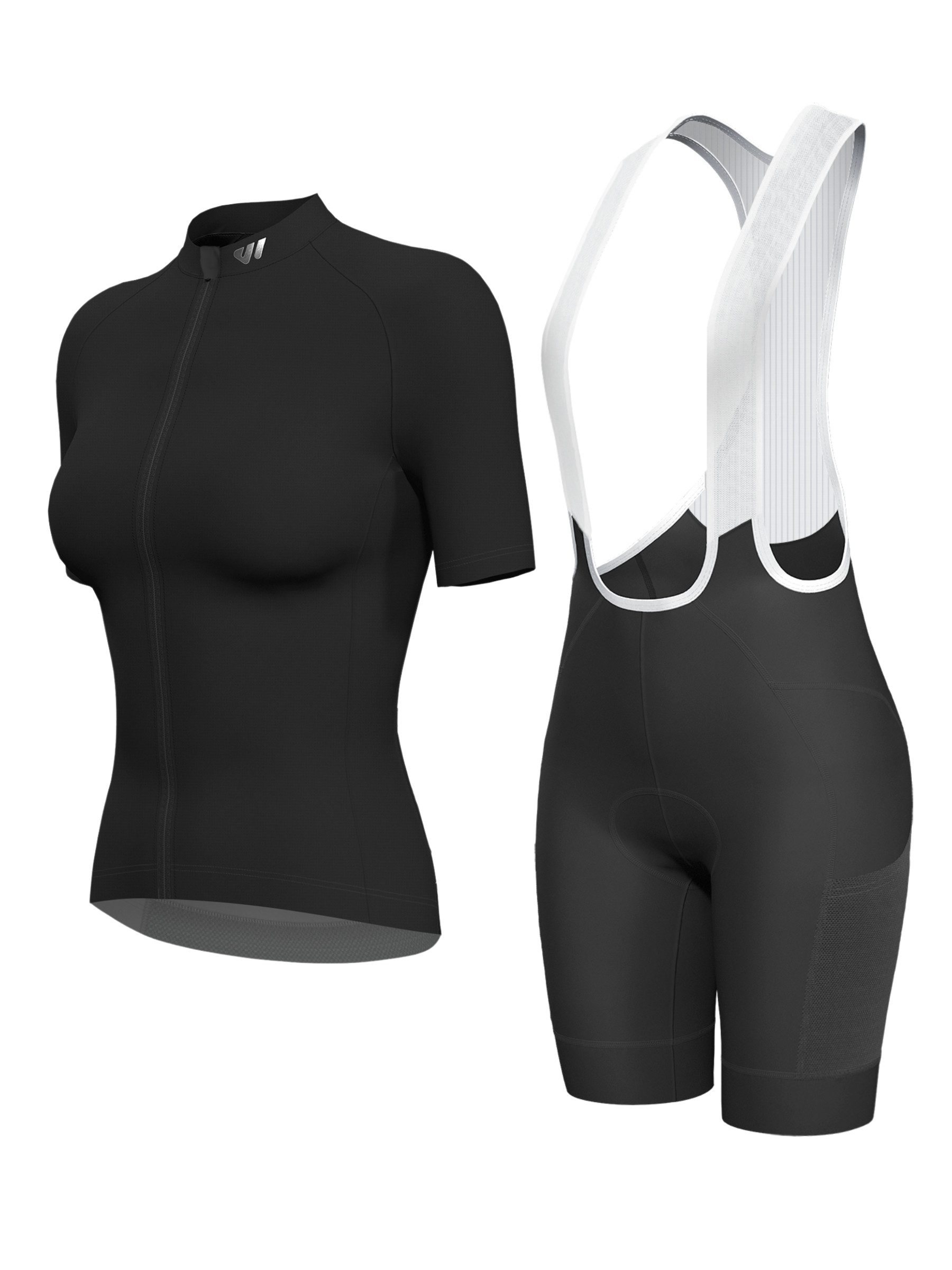 Wulibike Radtrikot Damen Sommer Radsport Set, Kurzarm-Trikot mit Träger-Bibshorts (2-tlg) Atmungsaktives Funktionsset mit 6 Taschen für Rennrad