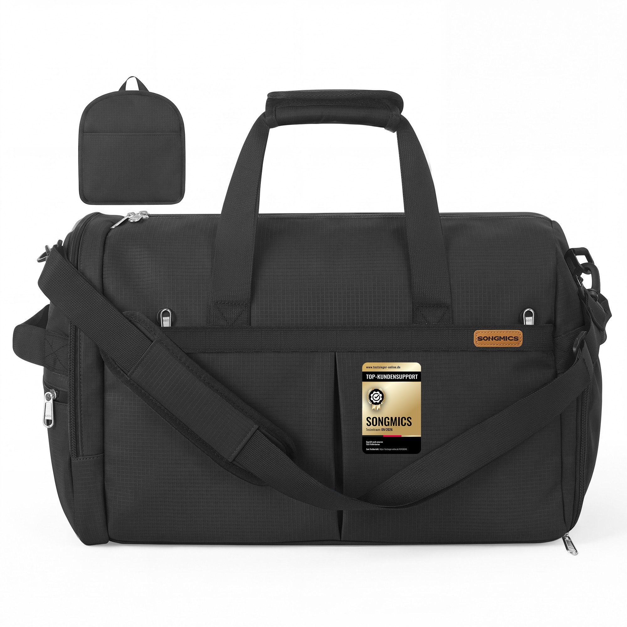 SONGMICS Reisetasche Reisetasche mit Schuhfach & Nassfach, Faltbare Sporttasche Weekender, 50 L, 55 x 35 x 25 cm, Schwarz – Bild 2 von 5
