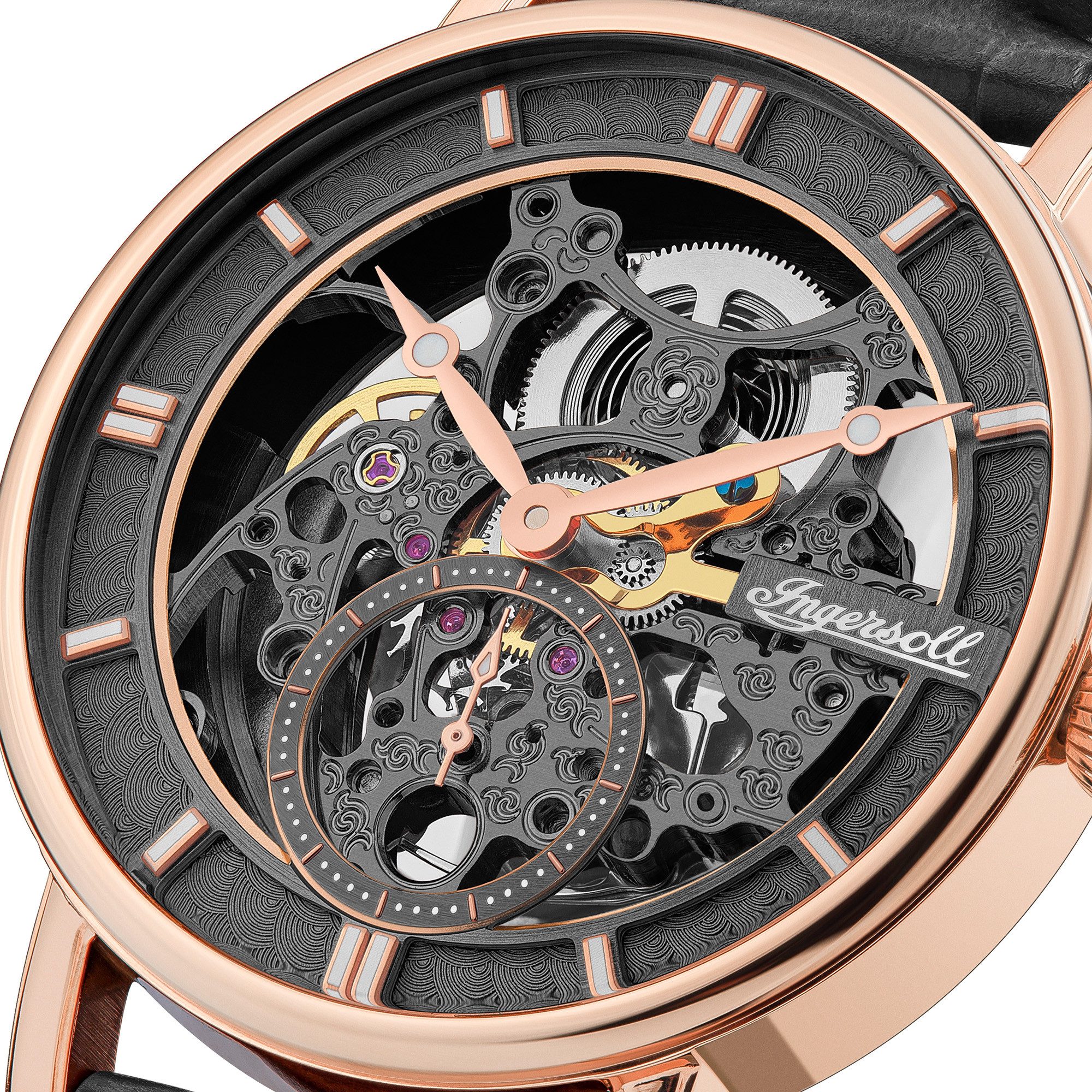 Ingersoll Automatikuhr The Herald I00403B, Armbanduhr, Herrenuhr, Mechanische Uhr, Lederarmband, analog