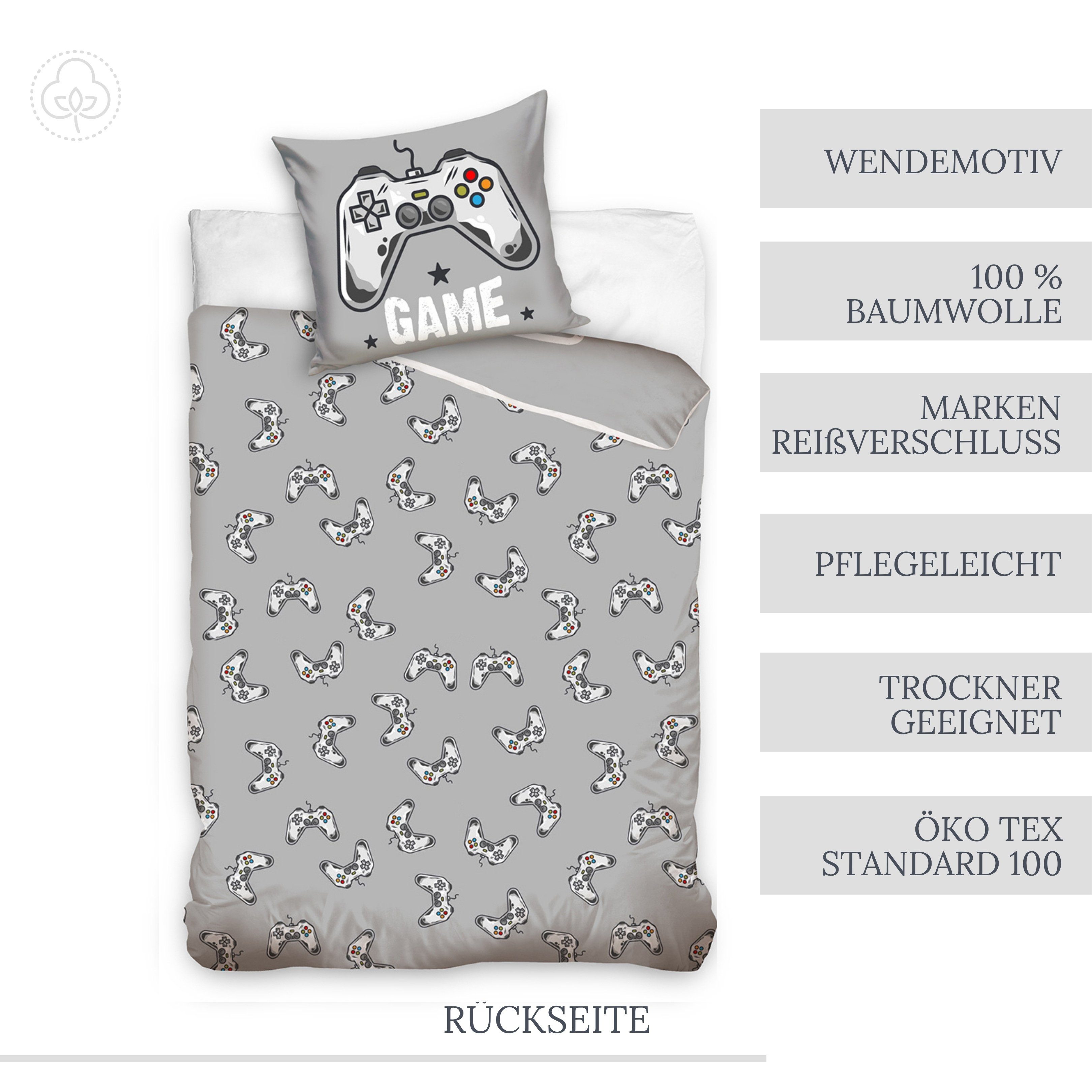 MTOnlinehandel Bettwäsche Gamer 135x200 + 80x80 cm, 100 % Baumwolle, Renforcé, 2 teilig, Zocken Gaming / Game Kinder-, Teenager-Bettwäsche