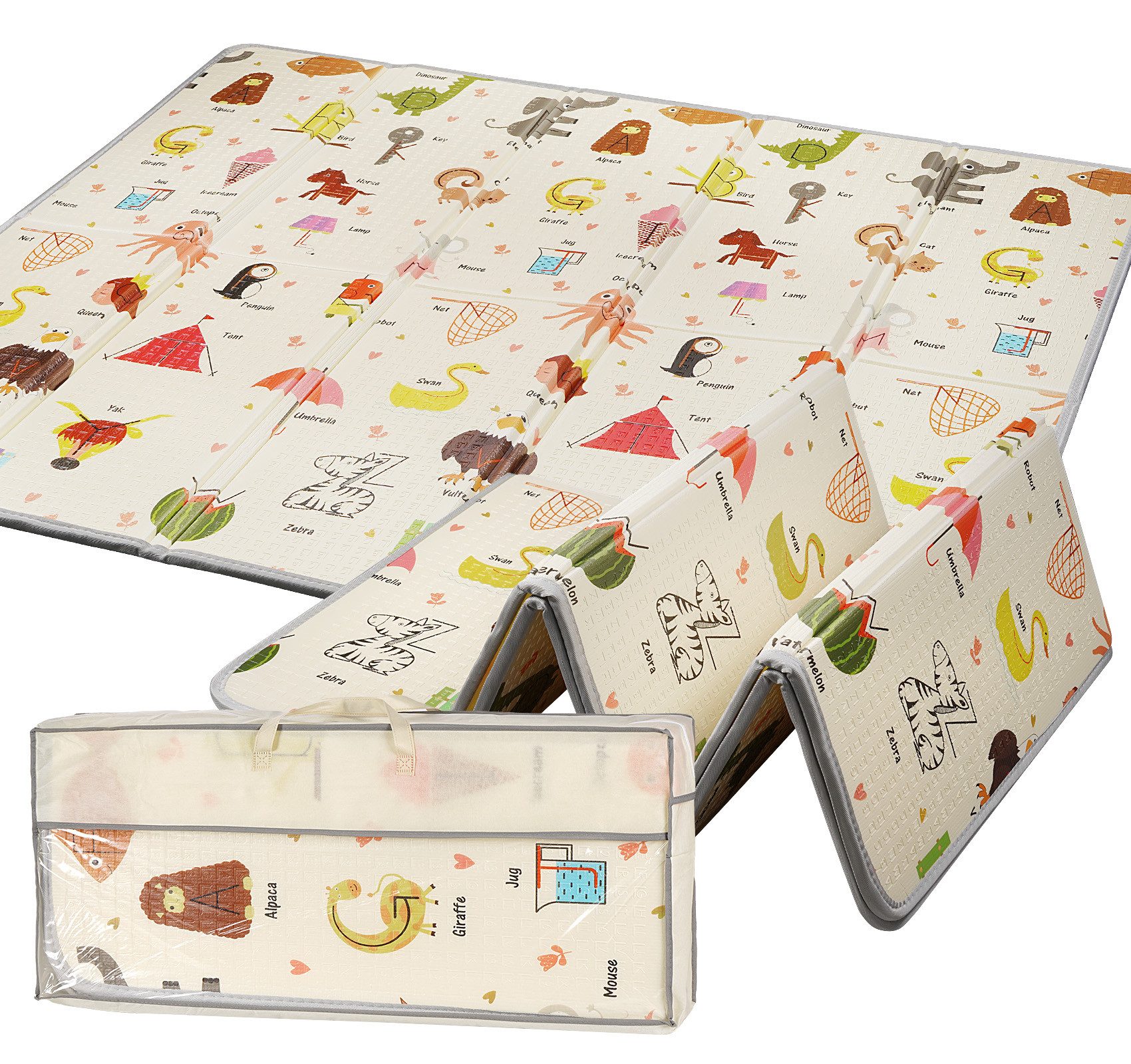Spielmatte Krabbelmatte Baby, Doppelseit, Faltbar, Wasserdicht, mit Tragetasche