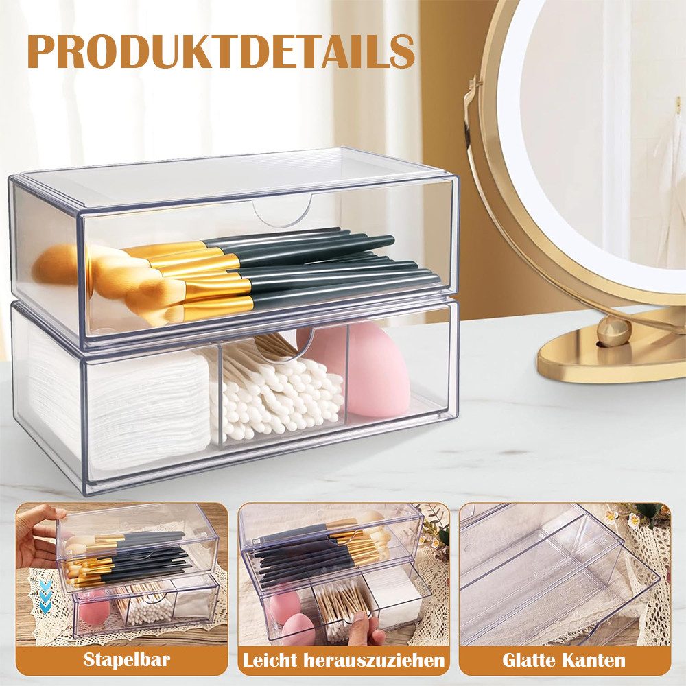 TUWENA Organizer 2er-Set Stapelbarer Organizer mit Schubladen, Badezimmer Organizer (2 St), Transparent Organizer für Kommode Waschtisch Badezimmer Spiegelschra – Bild 3 von 5