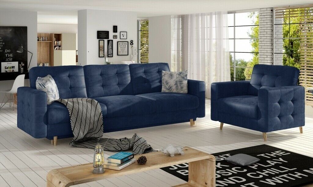 Europe Sofagarnitur, in Polster 3+1 Sitzer Polstermöbel Braune Couch Blau Made JVmoebel Chesterfield Sofa