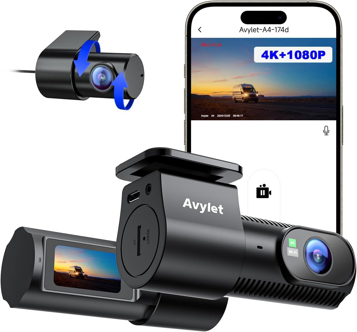 TWUFY Dashcam Auto,2 Channel 1.5" IPS-Bildschirm,mit GPS,WiFi,Auto kamera Dashcam (4K + 1080P HD, WLAN (Wi-Fi), G-Sensor, 170°Weitwinkel WDR,Loop-Aufnahme,Parküberwachung, G-Sensor,Super Nachtsicht)