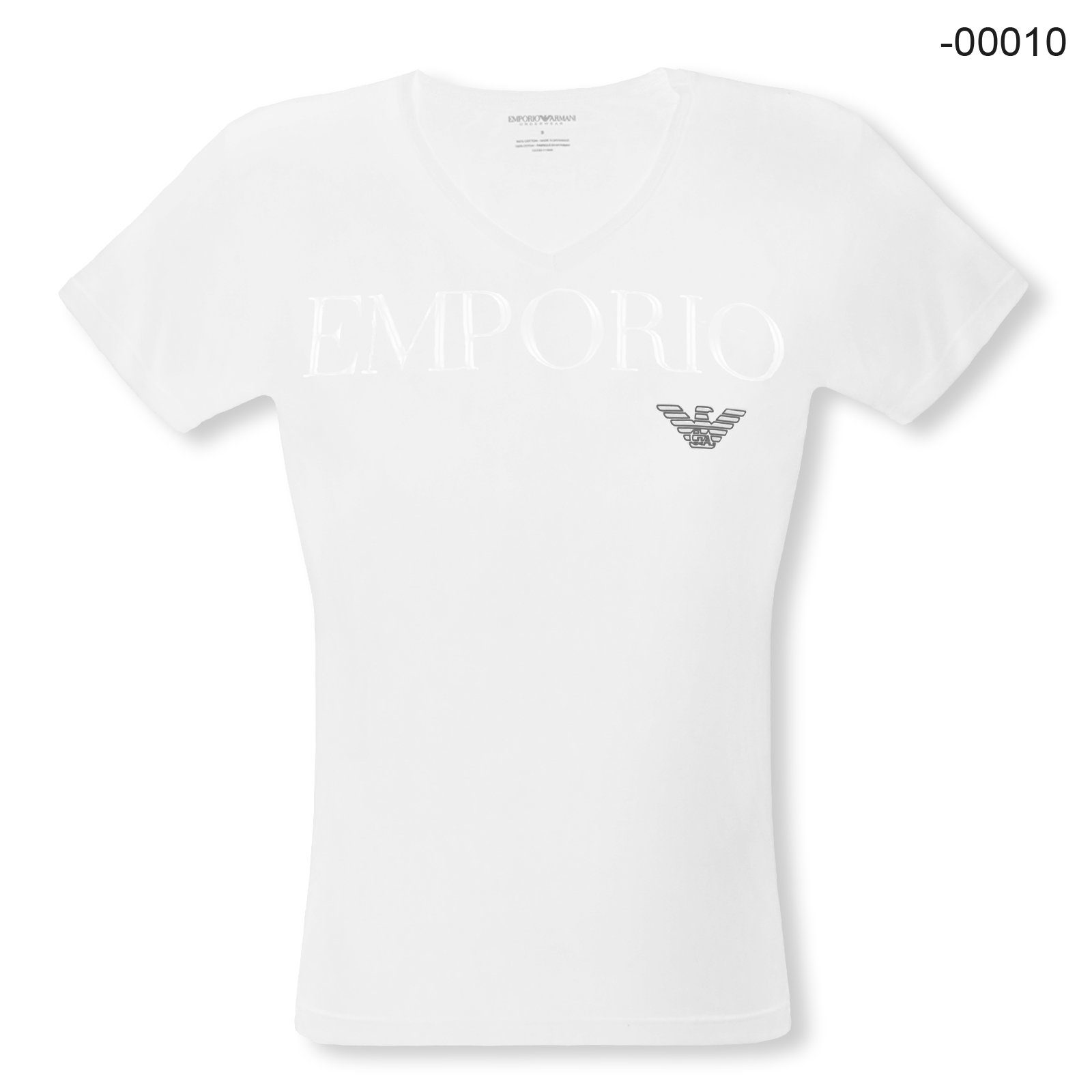 Emporio Armani T-Shirt V-Neck Stretch Cotton mit Markenschriftzug und Eagle-Logo auf der Brust 00010 white