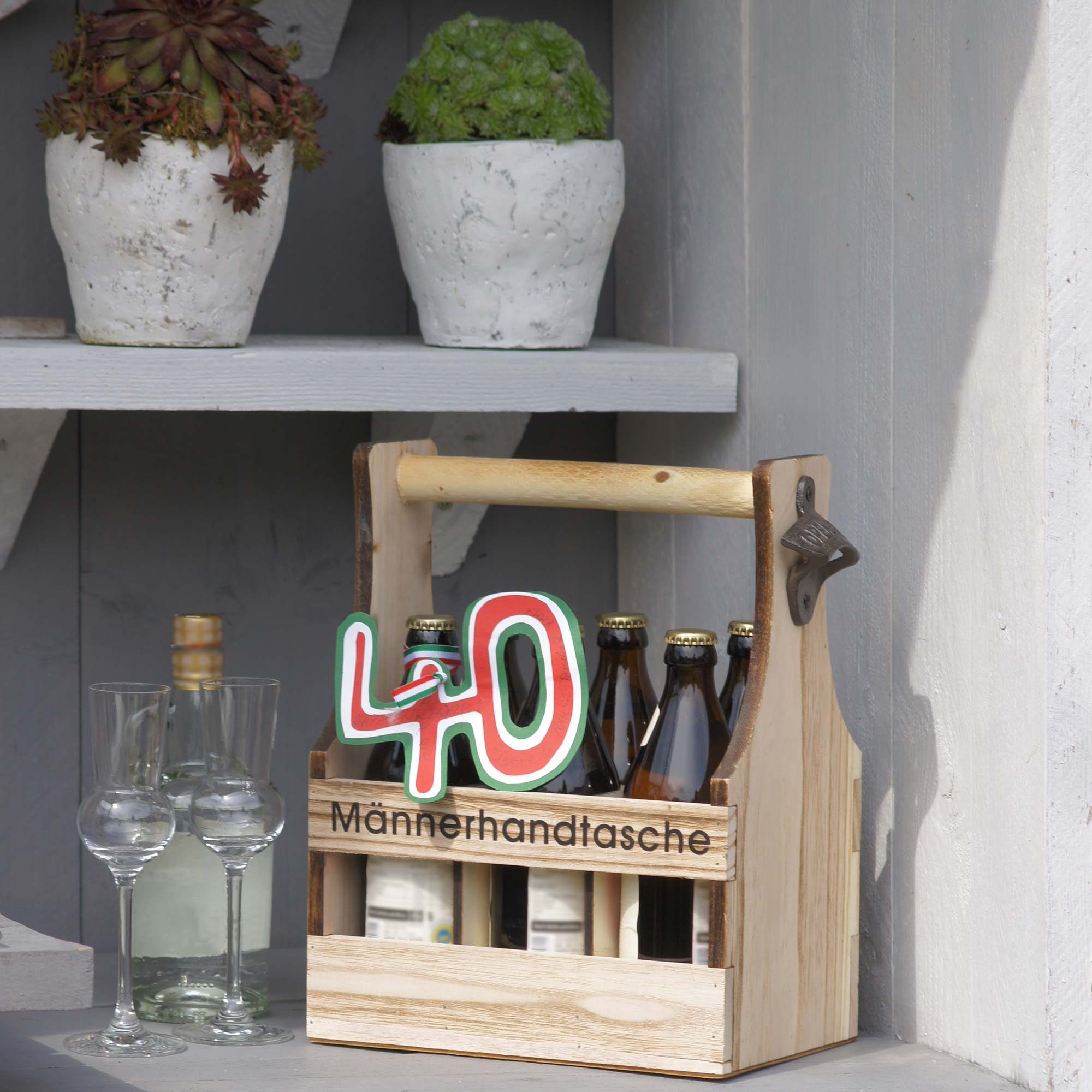 Flaschenkorb Bierträger Holz Biertasche mit Männerhandtasche, Flaschenöffner HOME UNUS Flaschenhalter aus