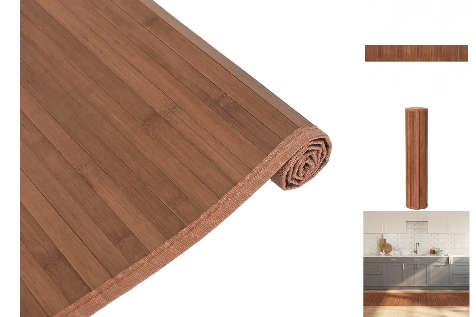 Teppich Teppich Rechteckig Braun 80x1000 cm Bambus Holz Stoffeinfassung, vidaXL, Höhe: 0 mm