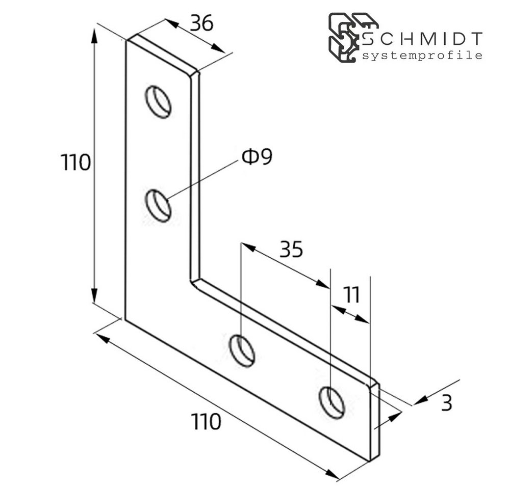 Thumbnail - SCHMIDT systemprofile Profil Verbinderplatte L 110x110x36mm Nut 8 Stahl verzinkt