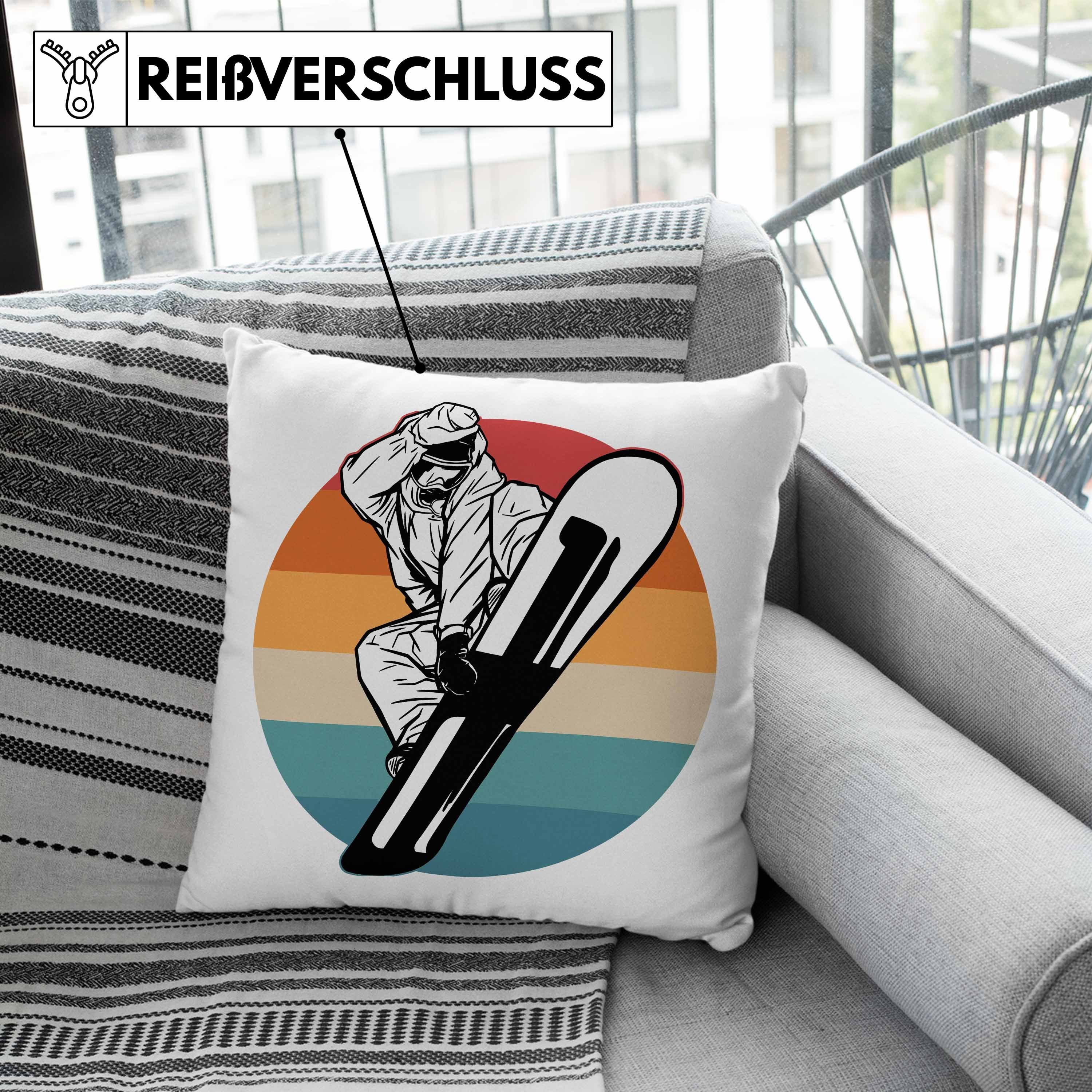 Lustige Trendation Grafik Dekokissen Geschenk Trendation 40x40 mit Dekokissen Snowboardfahrer Retro - Füllung Kissen Grün Snowboard