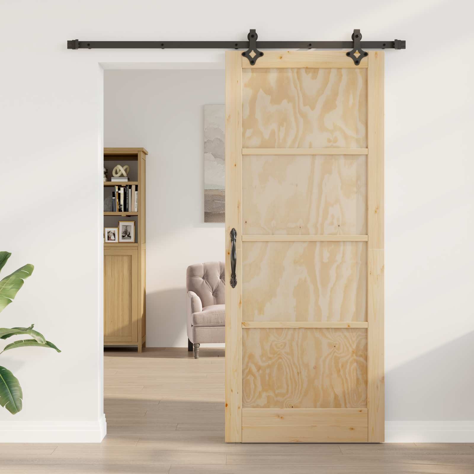 vidaXL Haustür Schiebetür Natürlich und Schwarz 86 x 211 cm (1-St)