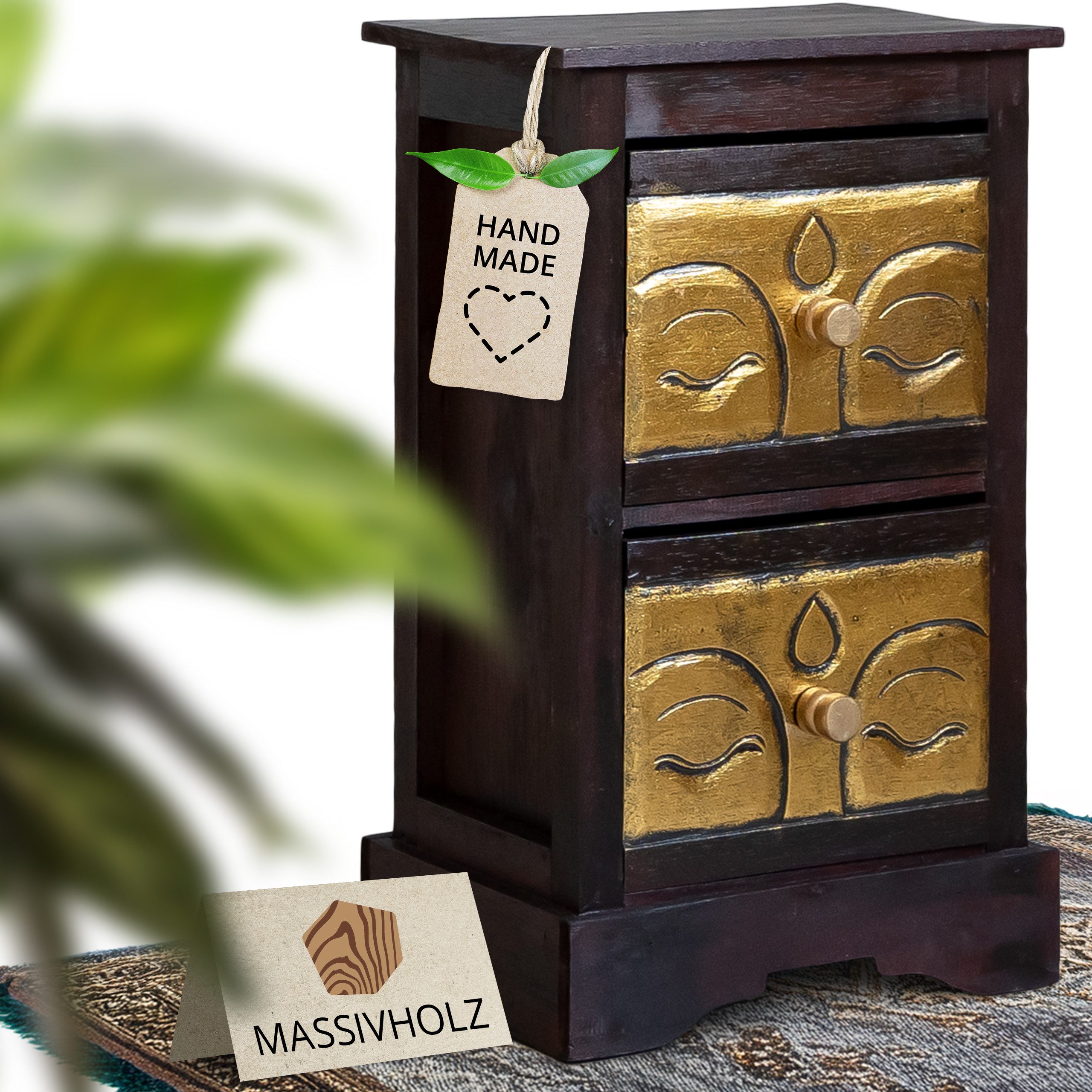 livasia Nachtschrank Buddha Nachttisch aus Bali 55cm Höhe, handgefertigt aus Akazienholz