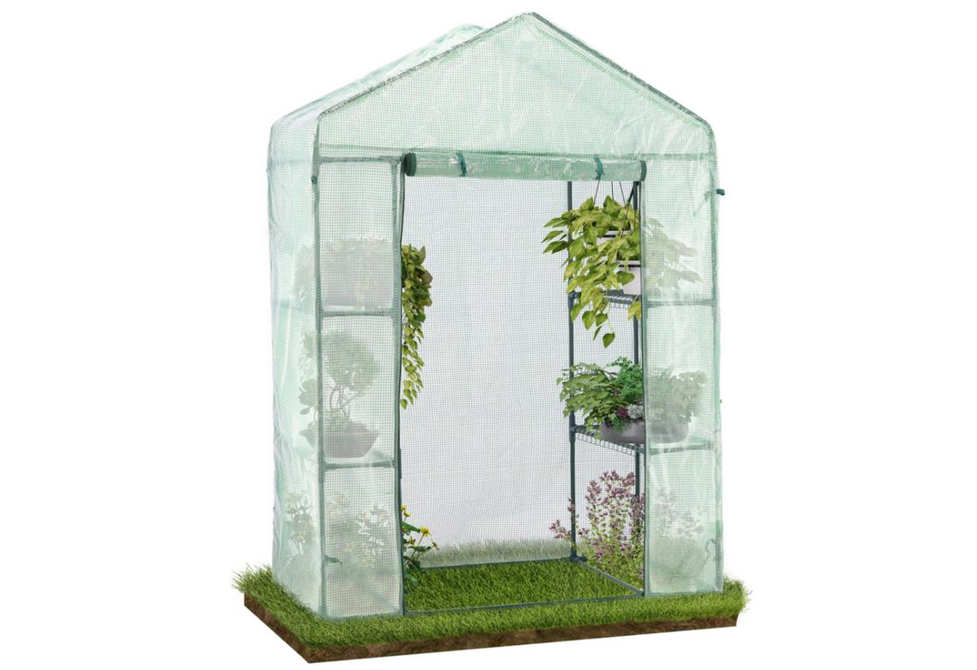 Thumbnail - Sarcia.eu Foliengewächshaus Tunnel, Gartengewächshaus mit Regalen grün 140x73x200 cm