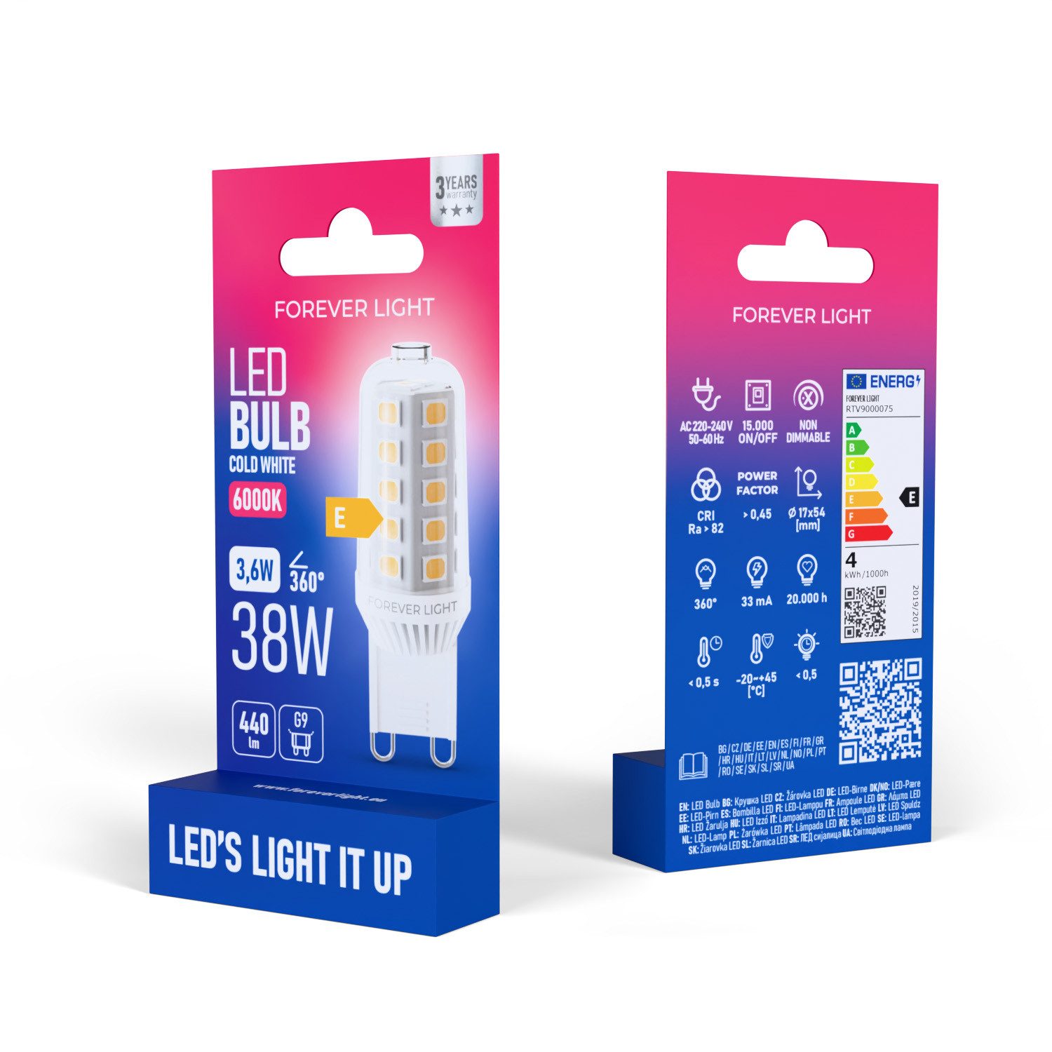 Forever Light LED-Leuchtmittel Lampe G9 3.6W 440lm Kaltweiß 6000K Keramik Energieklasse E, Kaltweiß, Keramikgehäuse für optimale Wärmeableitung