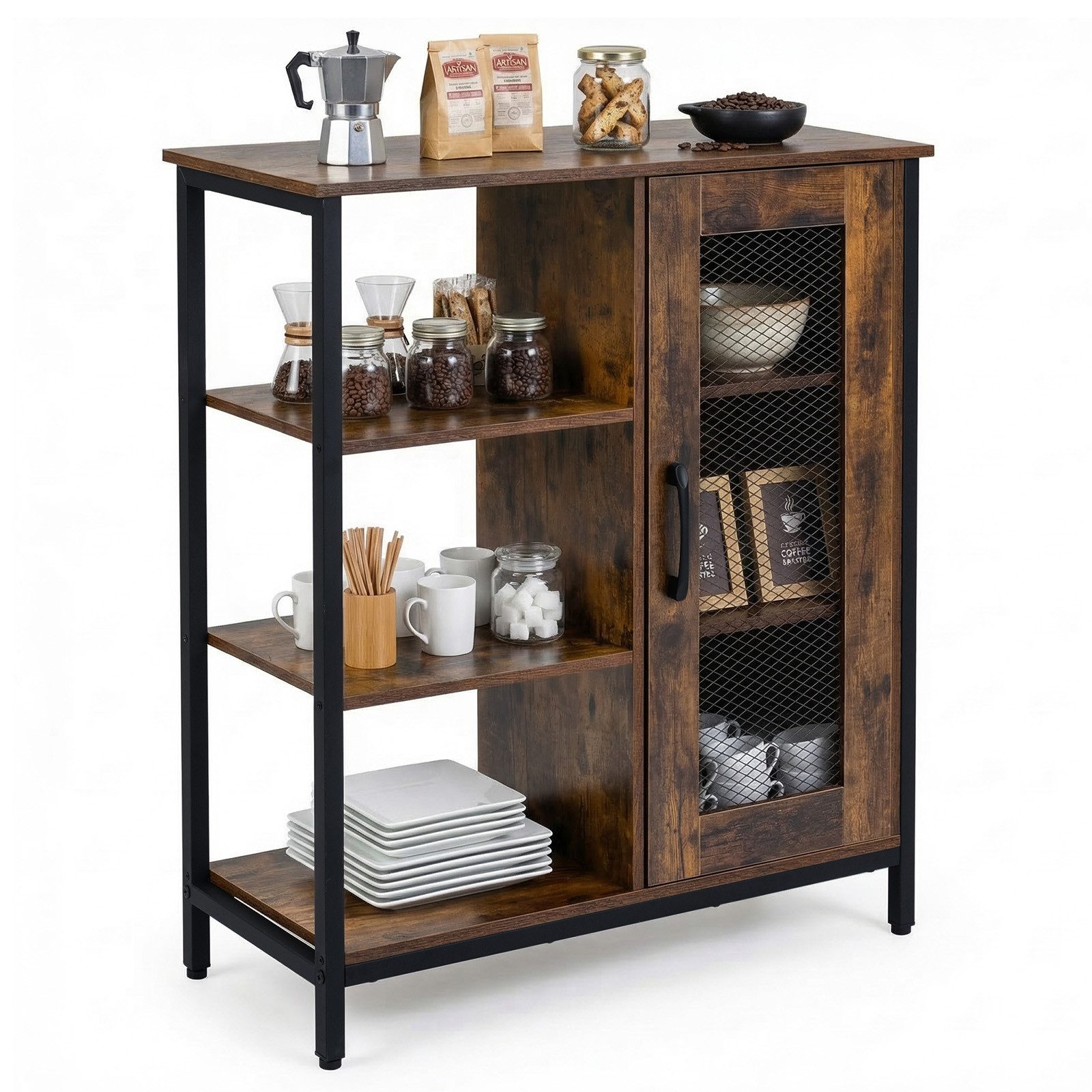 COSTWAY Sideboard, Küchenbuffet mit Tür, offenen Ablagen Anrichteschrank
