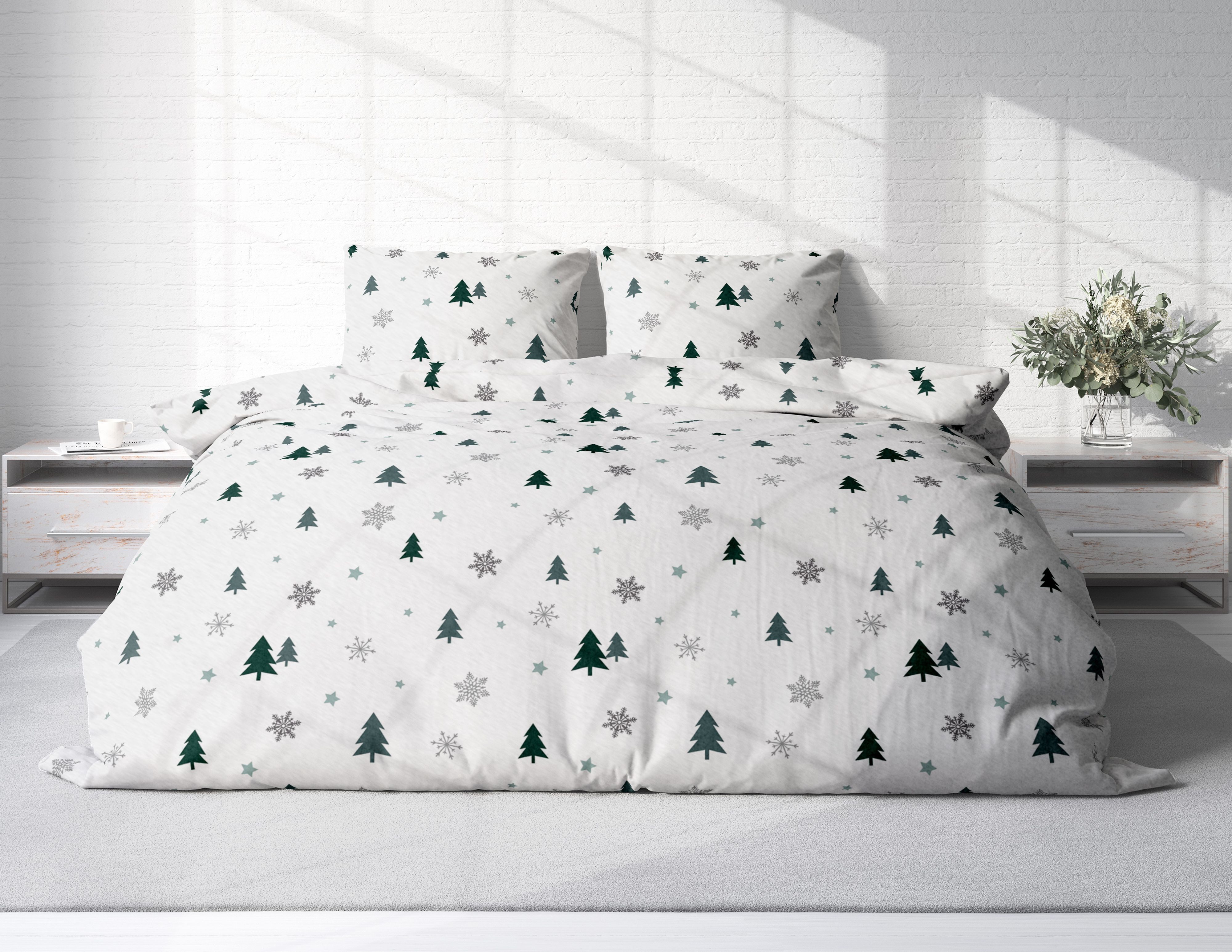 One Home Bettwäsche Tannenbaum, Fleece, 3 teilig, Schnee Kristalle, kuschel günstig online kaufen