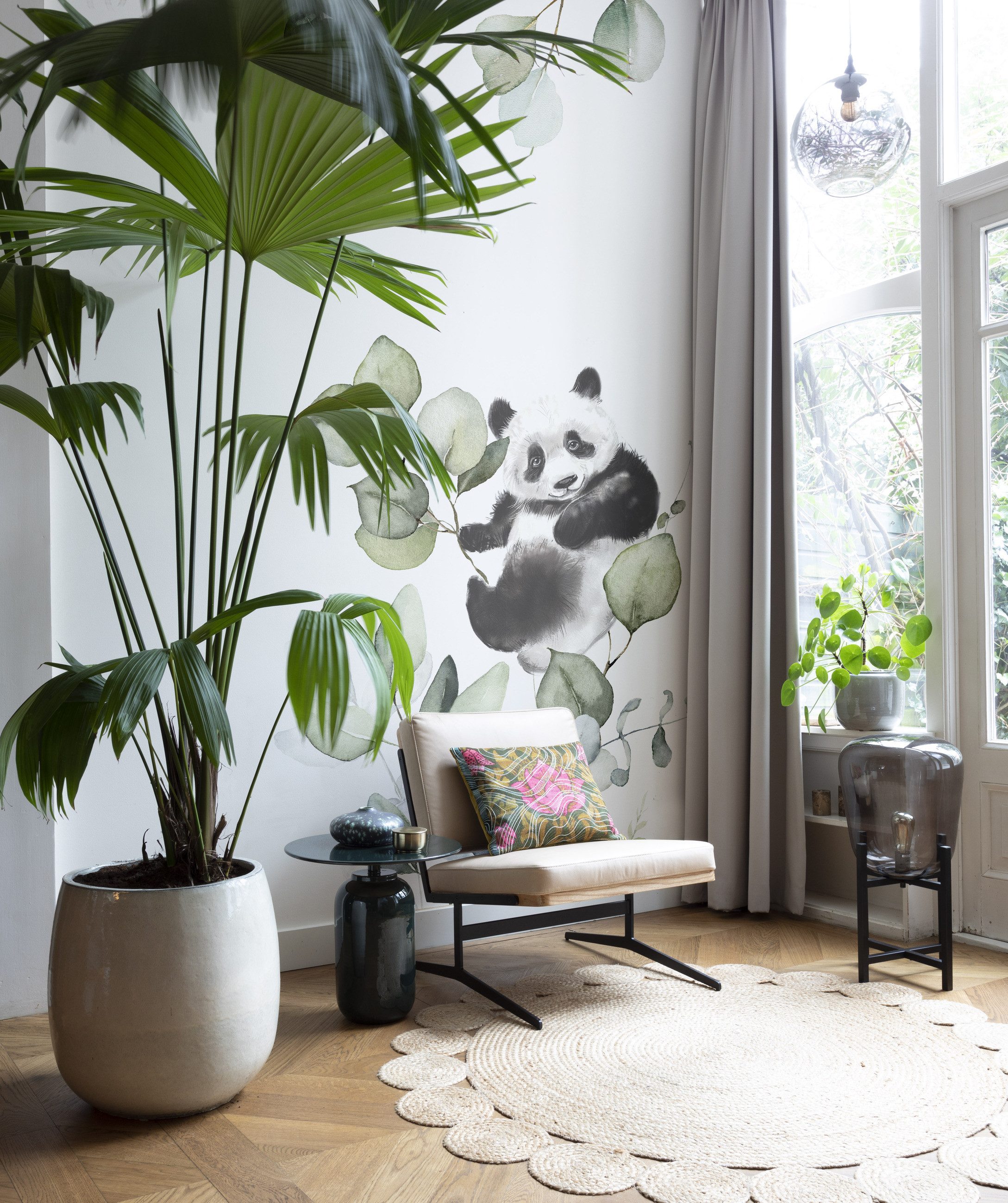 Rasch Fototapete Kinderzimmer mit Panda und Eukalyptus - 2,8m x 1,59m, strukturiert, natürlich, Blätter, botanisch, (1 Rolle, 1 St), Eukalyptusblätter, Pandabär
